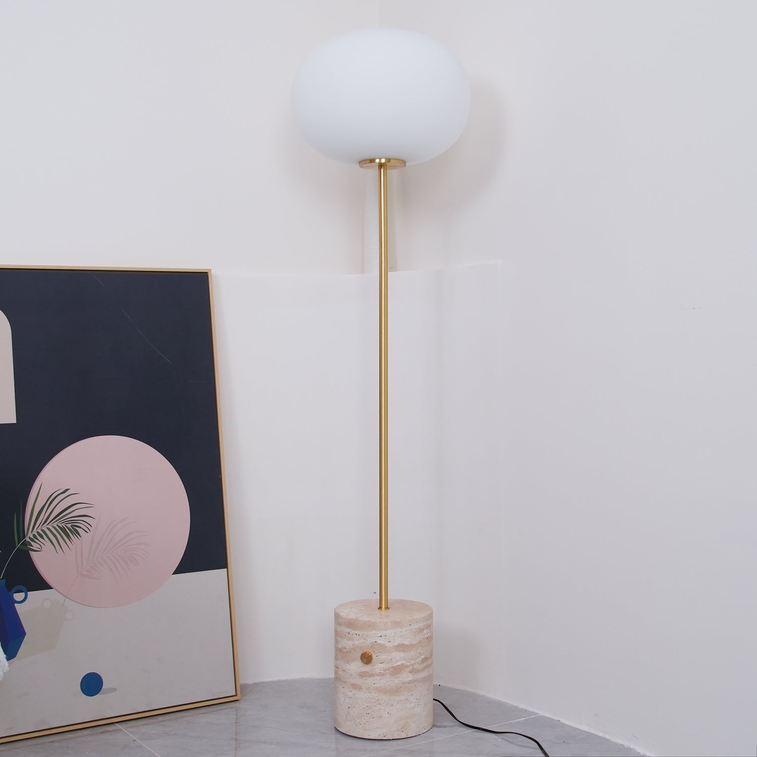Iloryra Column-Base Travertine Floor Lamp - Letslighting
