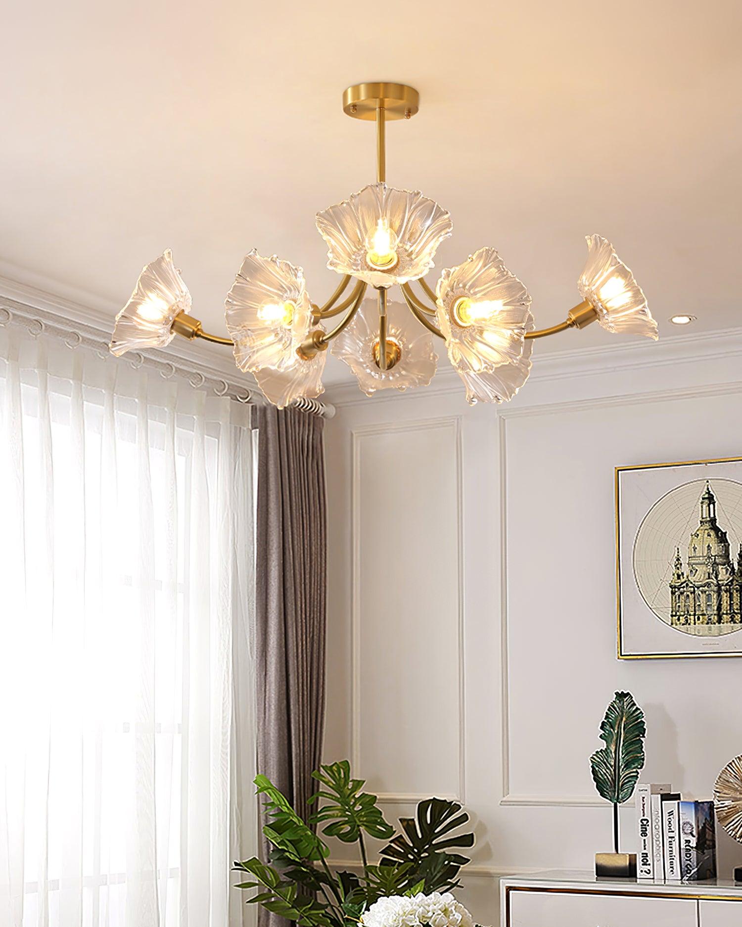 Lustra Chandelier Flower Glass with Brass Finish - Letslighting