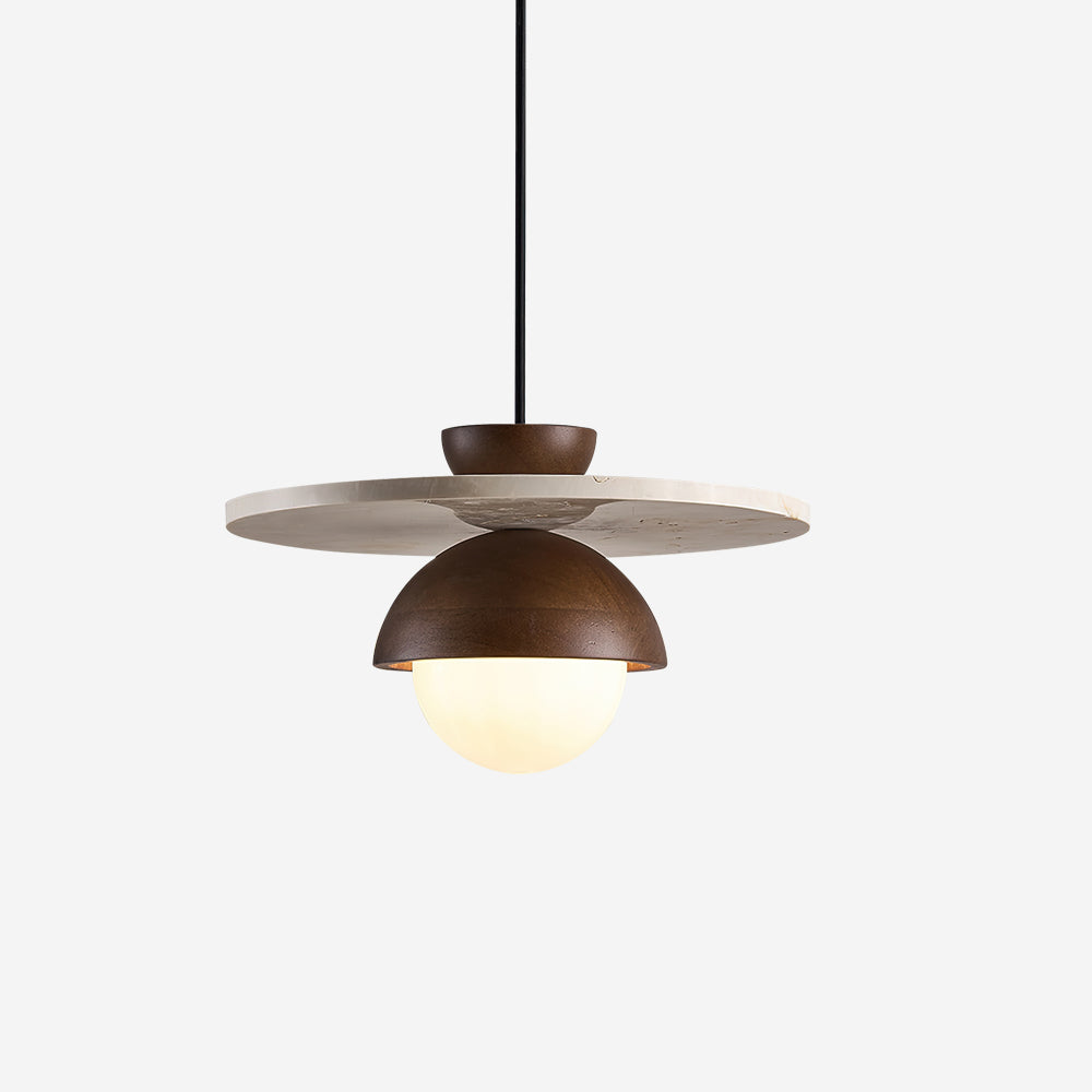 Pendant Lamp Glass Globe Travertine Disc Walnut Wood Natural - Letslighting