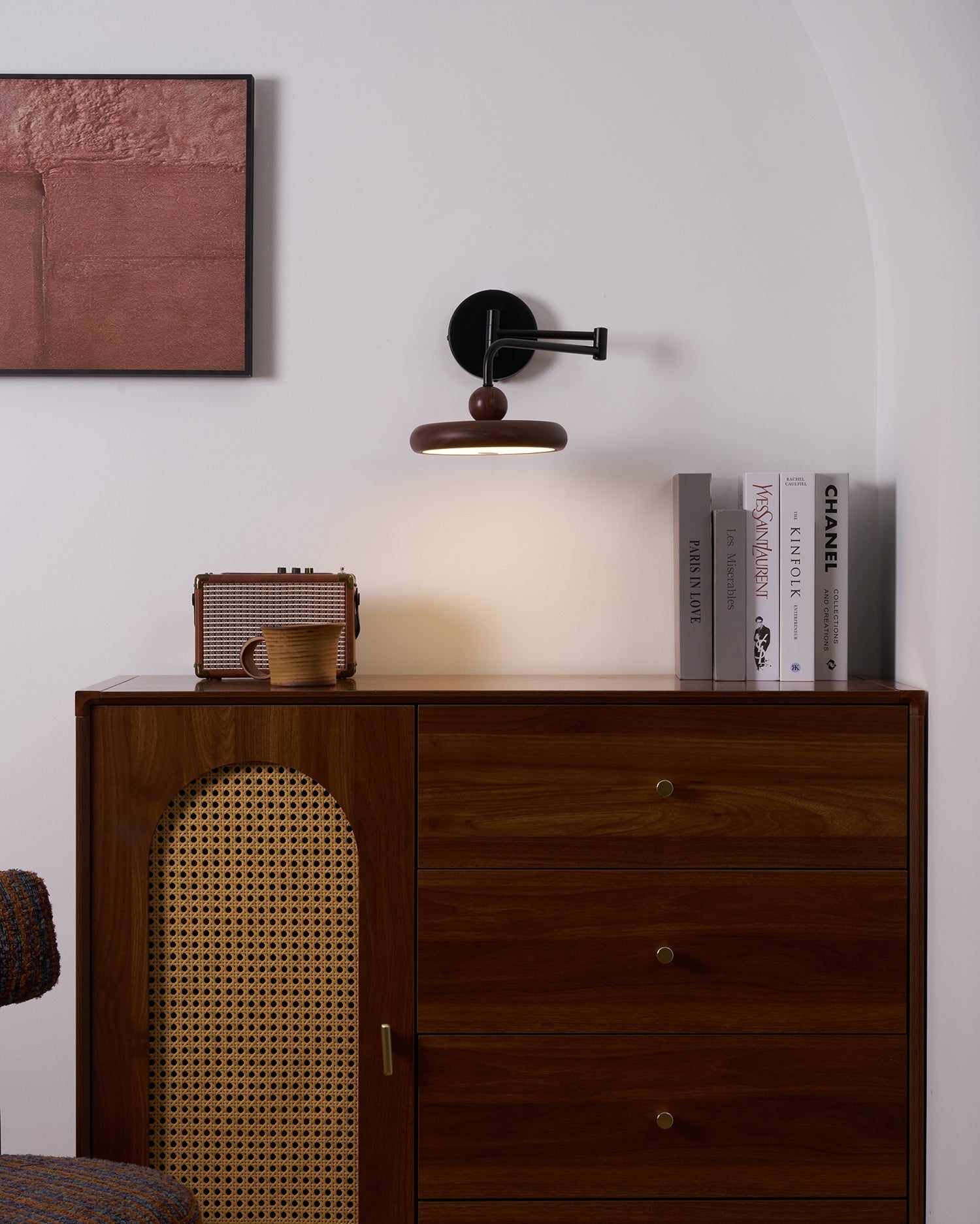 Kenshika Wooden Disc Black Wall Light - Letslighting