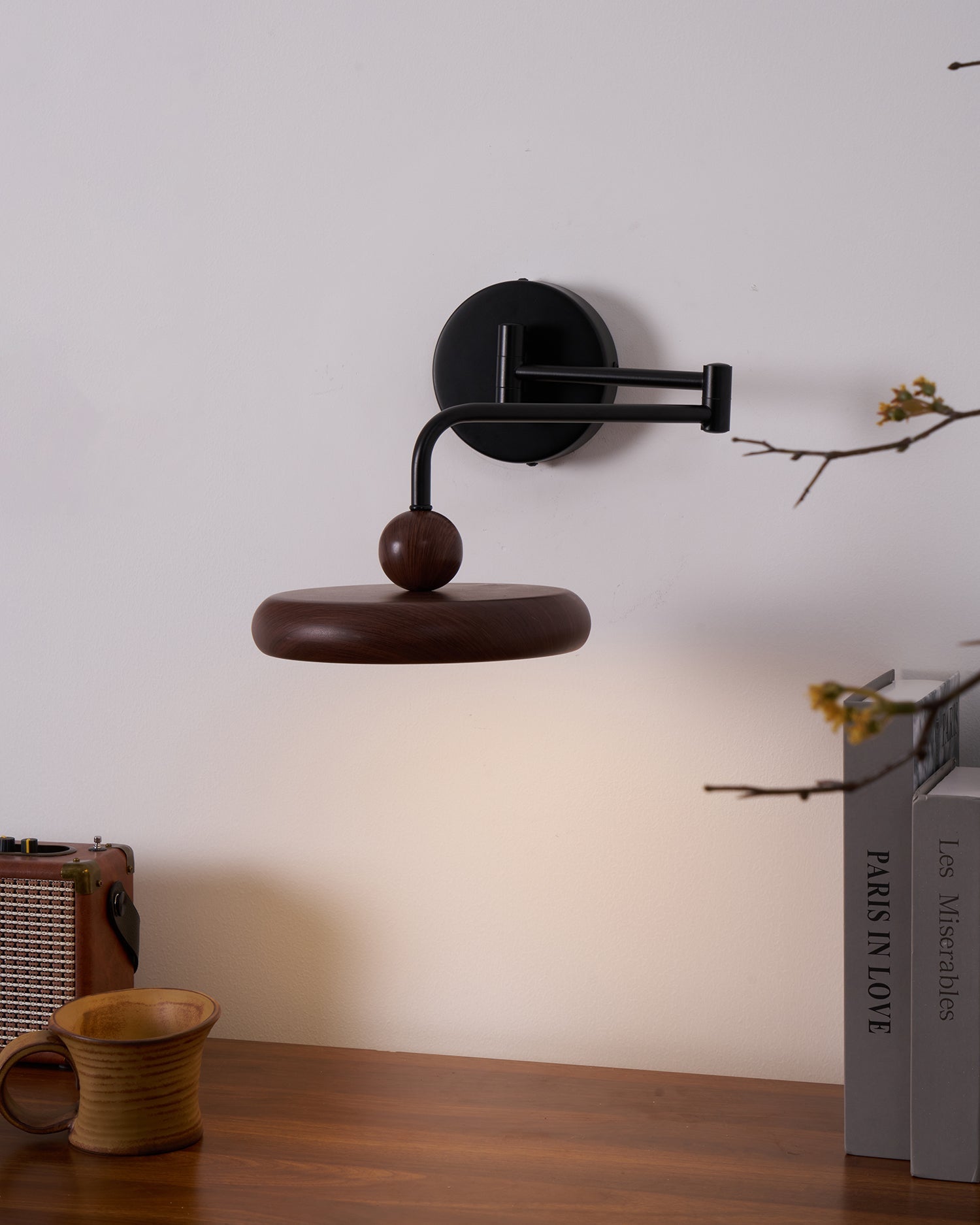 Kenshika Wooden Disc Black Wall Light - Letslighting