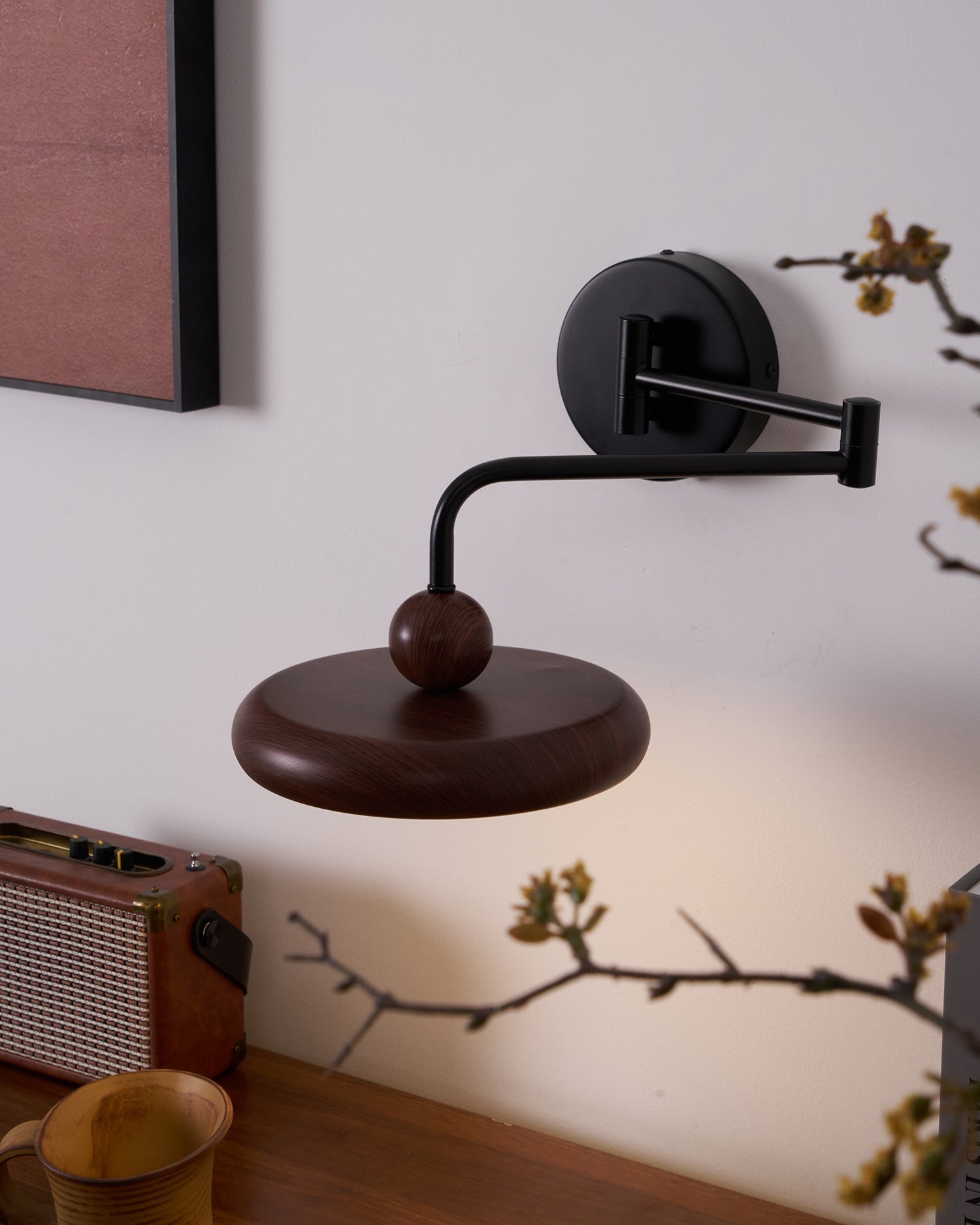 Kenshika Wooden Disc Black Wall Light - Letslighting