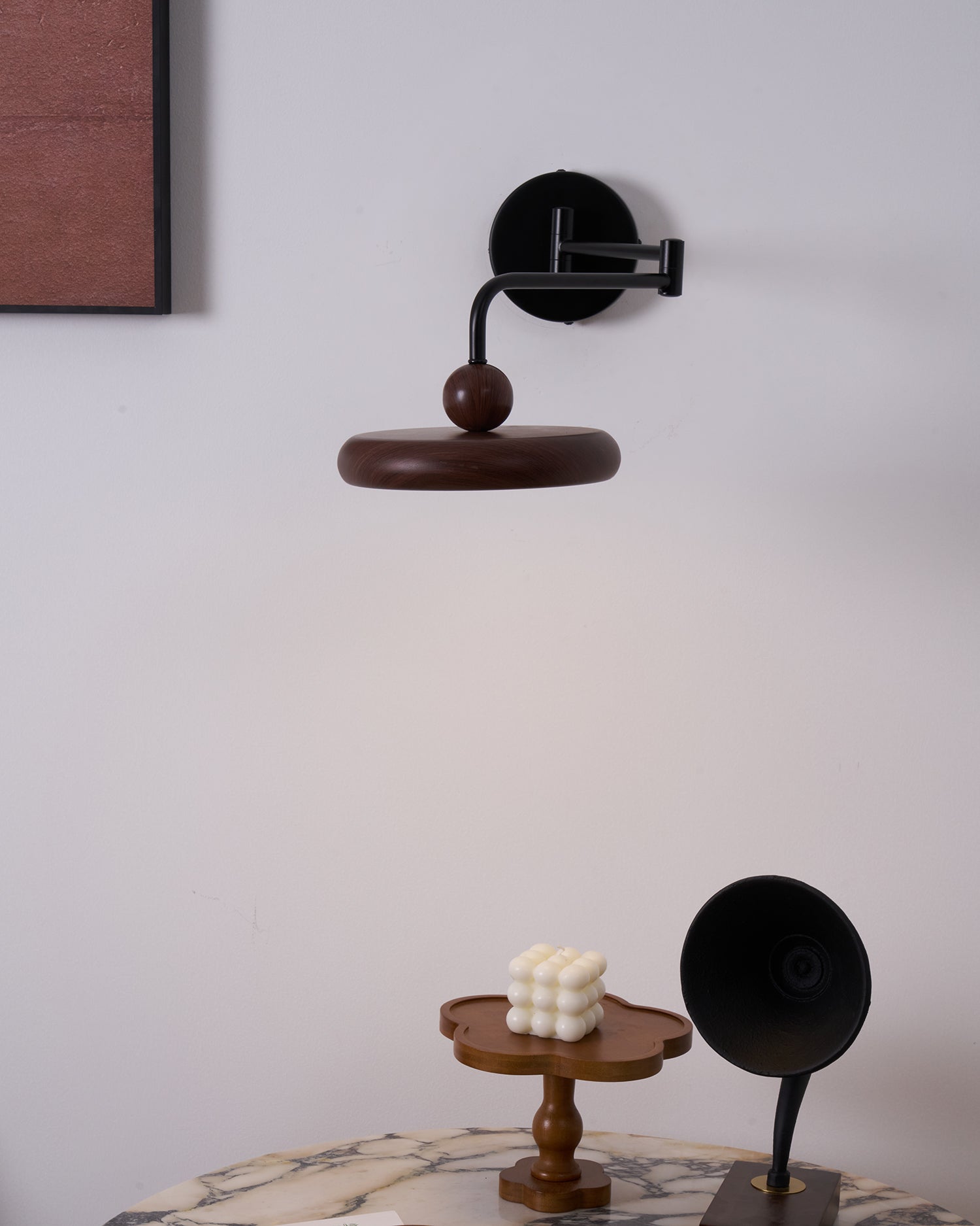 Kenshika Wooden Disc Black Wall Light - Letslighting