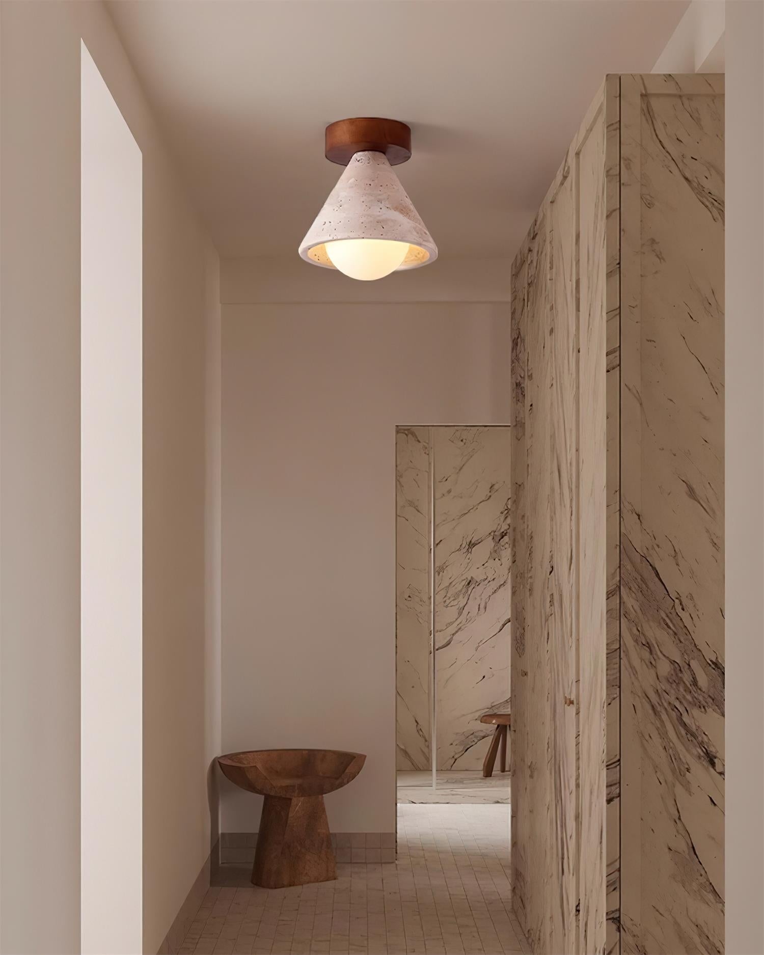 Hudon Travertine Cone Flush Mount Ceiling Light - Letslighting