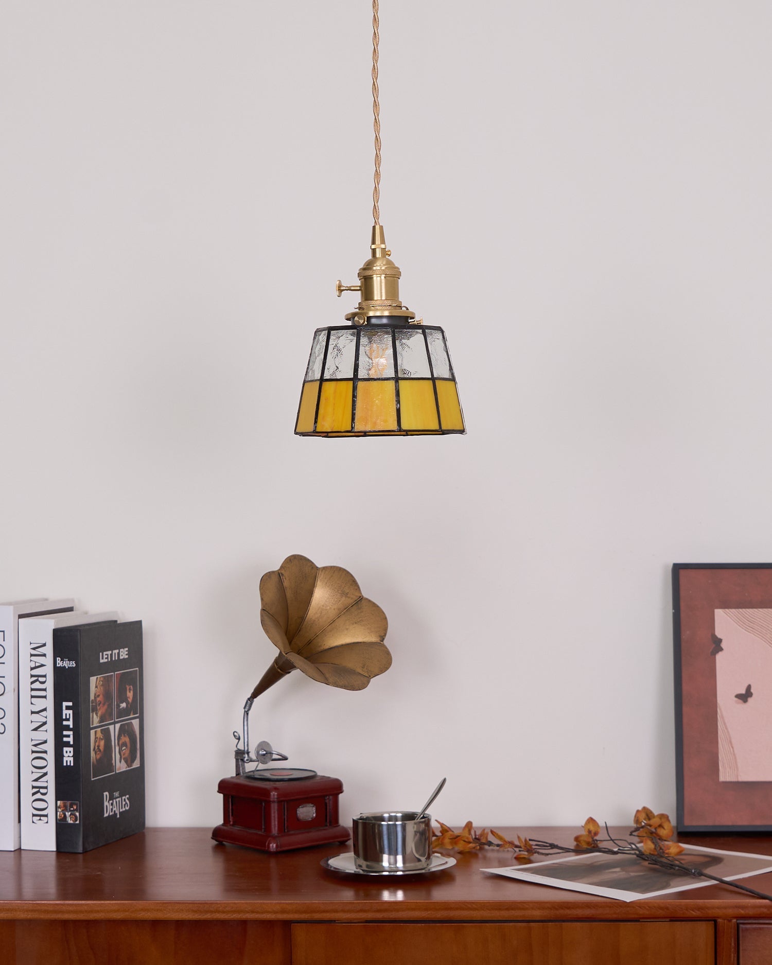 Pendant Lamp Stained Glass Shade Vintage Pattern Brass Retro - Letslighting