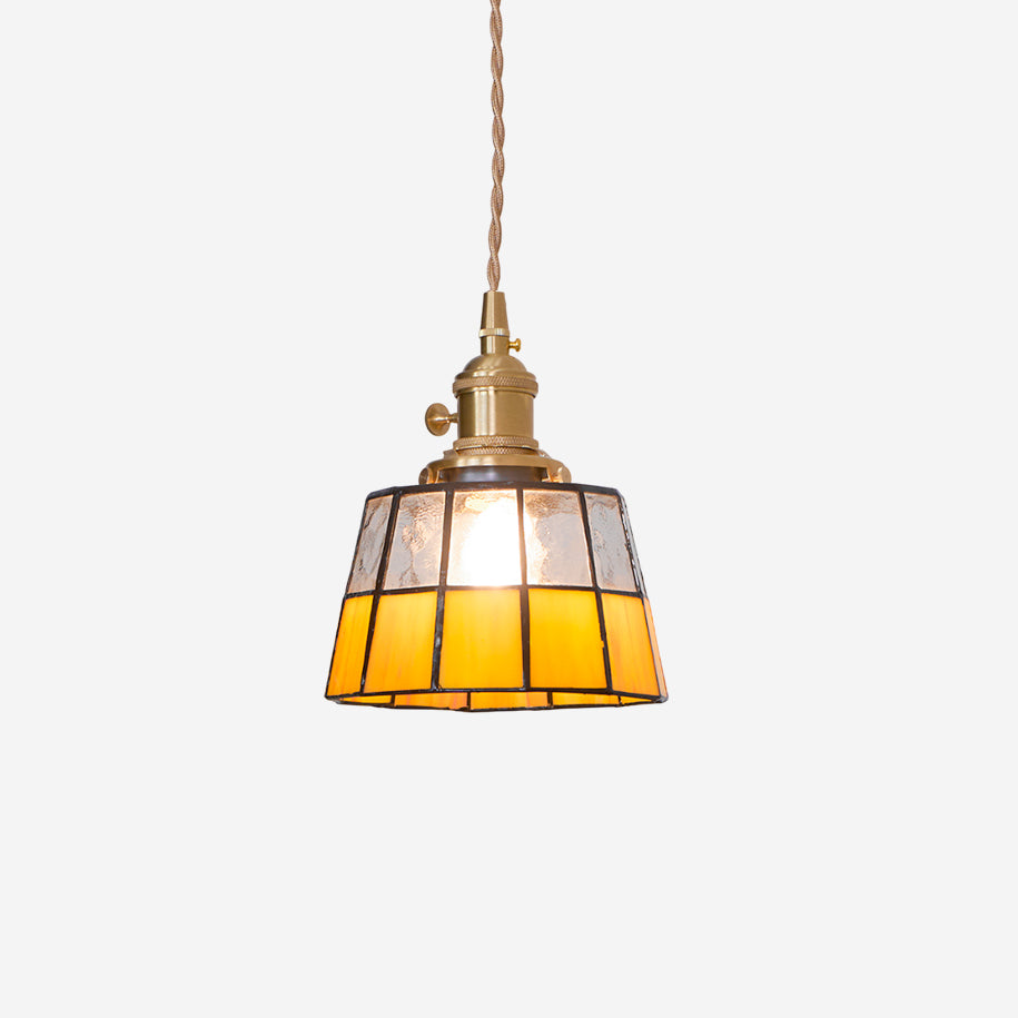 Pendant Lamp Stained Glass Shade Vintage Pattern Brass Retro - Letslighting