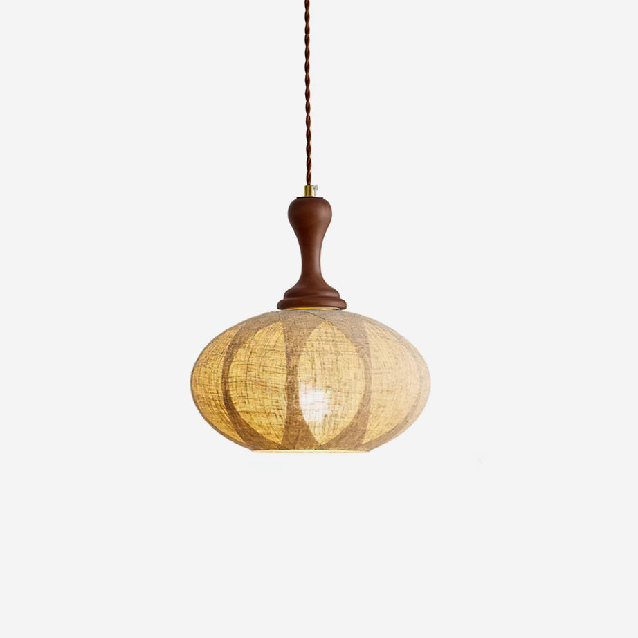 Kenso Pendant Lamp Fabric Spherical Wood Neck - Letslighting