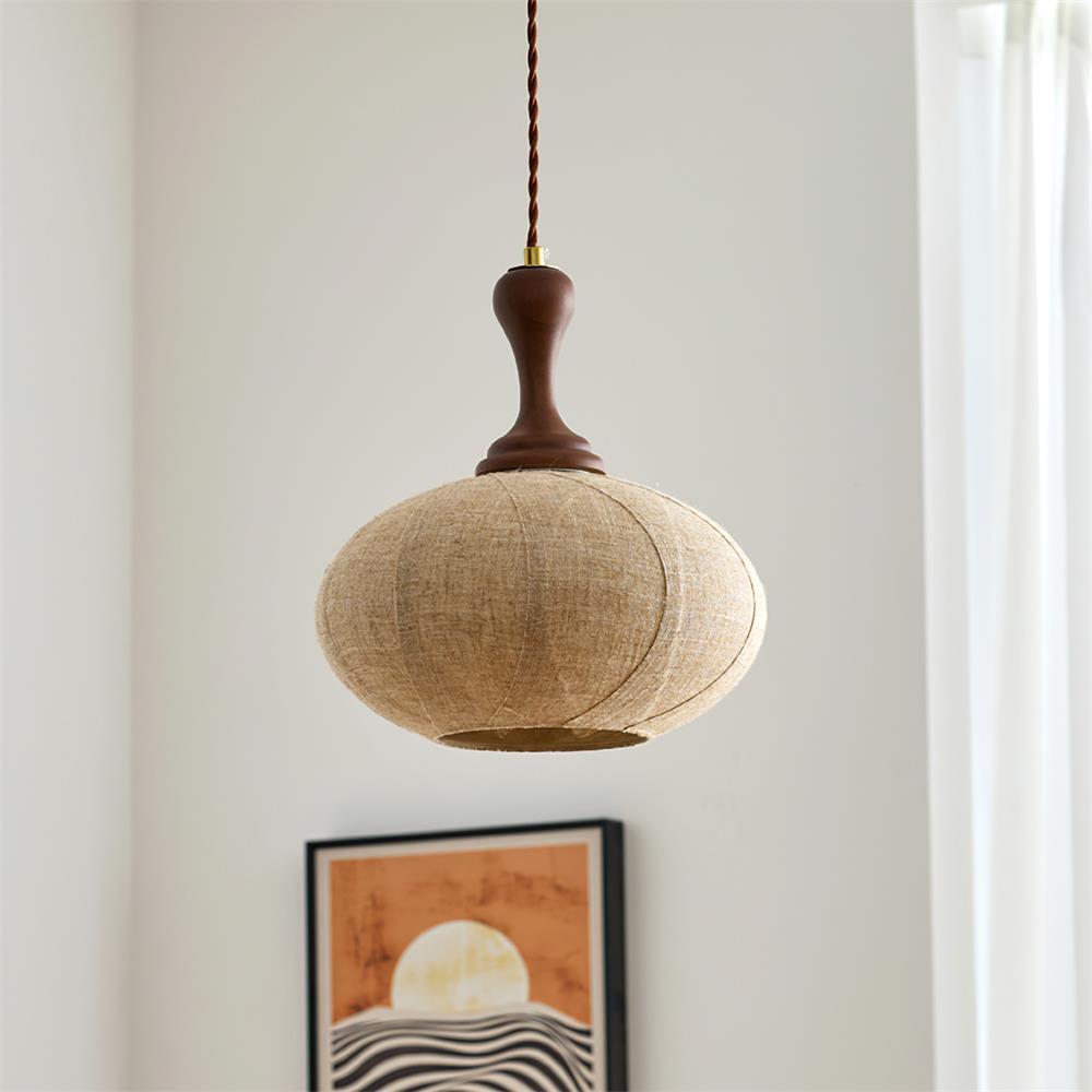 Kenso Pendant Lamp Fabric Spherical Wood Neck - Letslighting