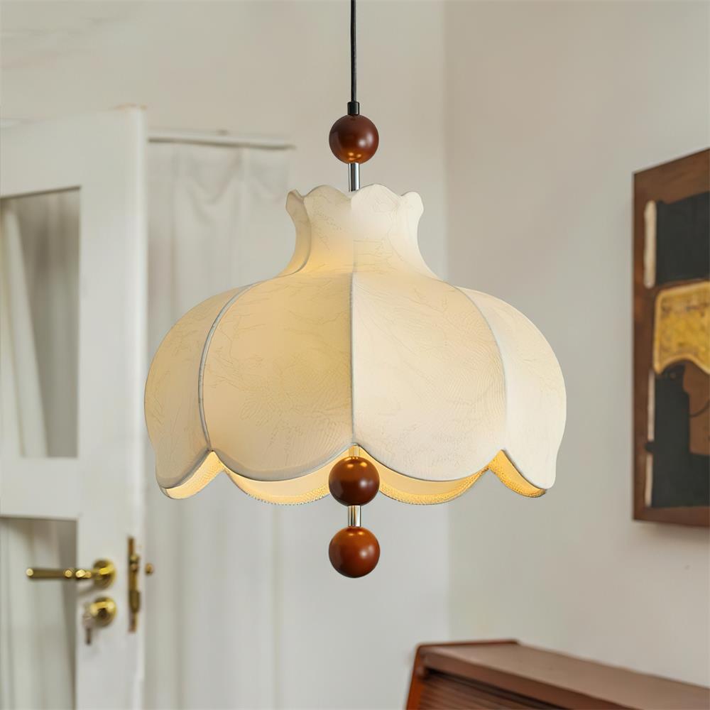 Pendant Lamp Fabric Shade Wood Accents Vintage for Living Room - Letslighting