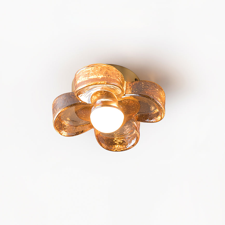 Ceiling Lamp with Amber Glass Clover Petals and Brass Scandi - Letslighting