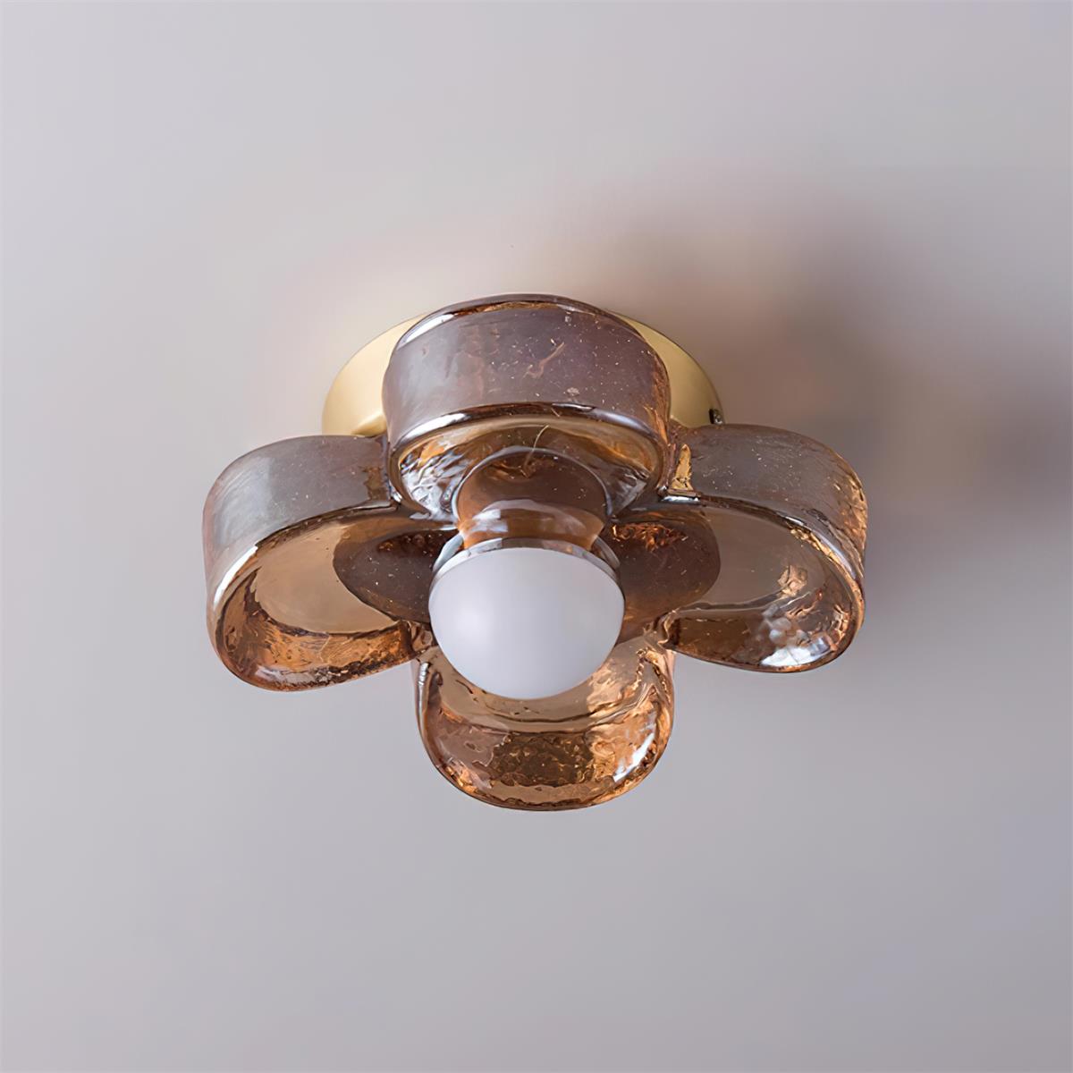 Ceiling Lamp with Amber Glass Clover Petals and Brass Scandi - Letslighting