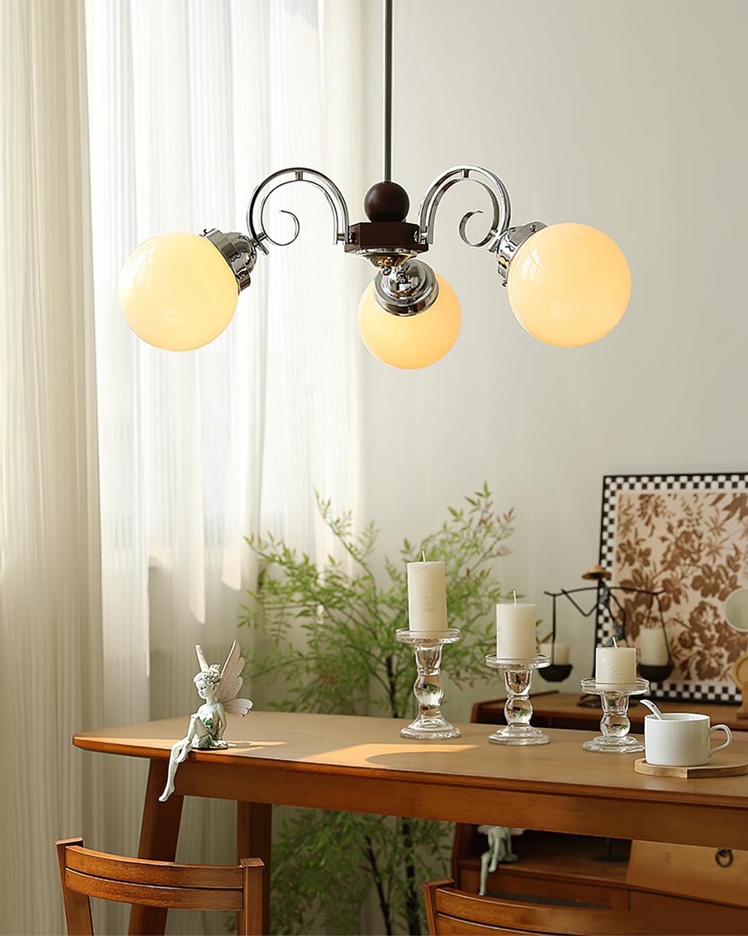 Kotter Cream Chandelier Satin Nickel Curved Arms Sculptural - Letslighting