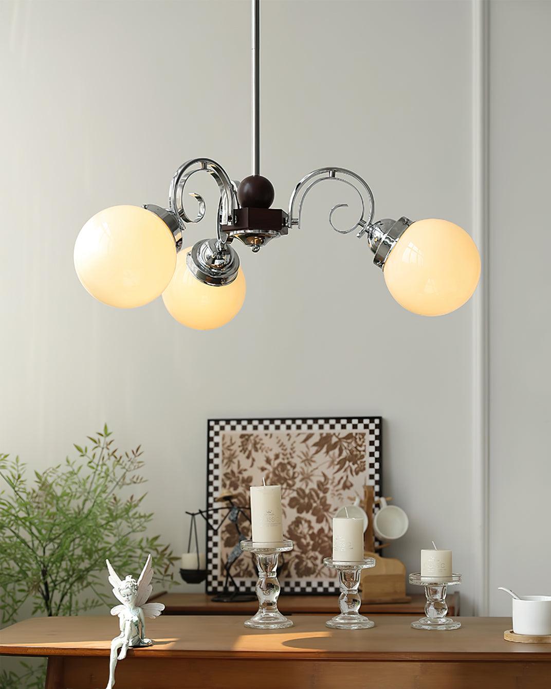 Kotter Cream Chandelier Satin Nickel Curved Arms Sculptural - Letslighting