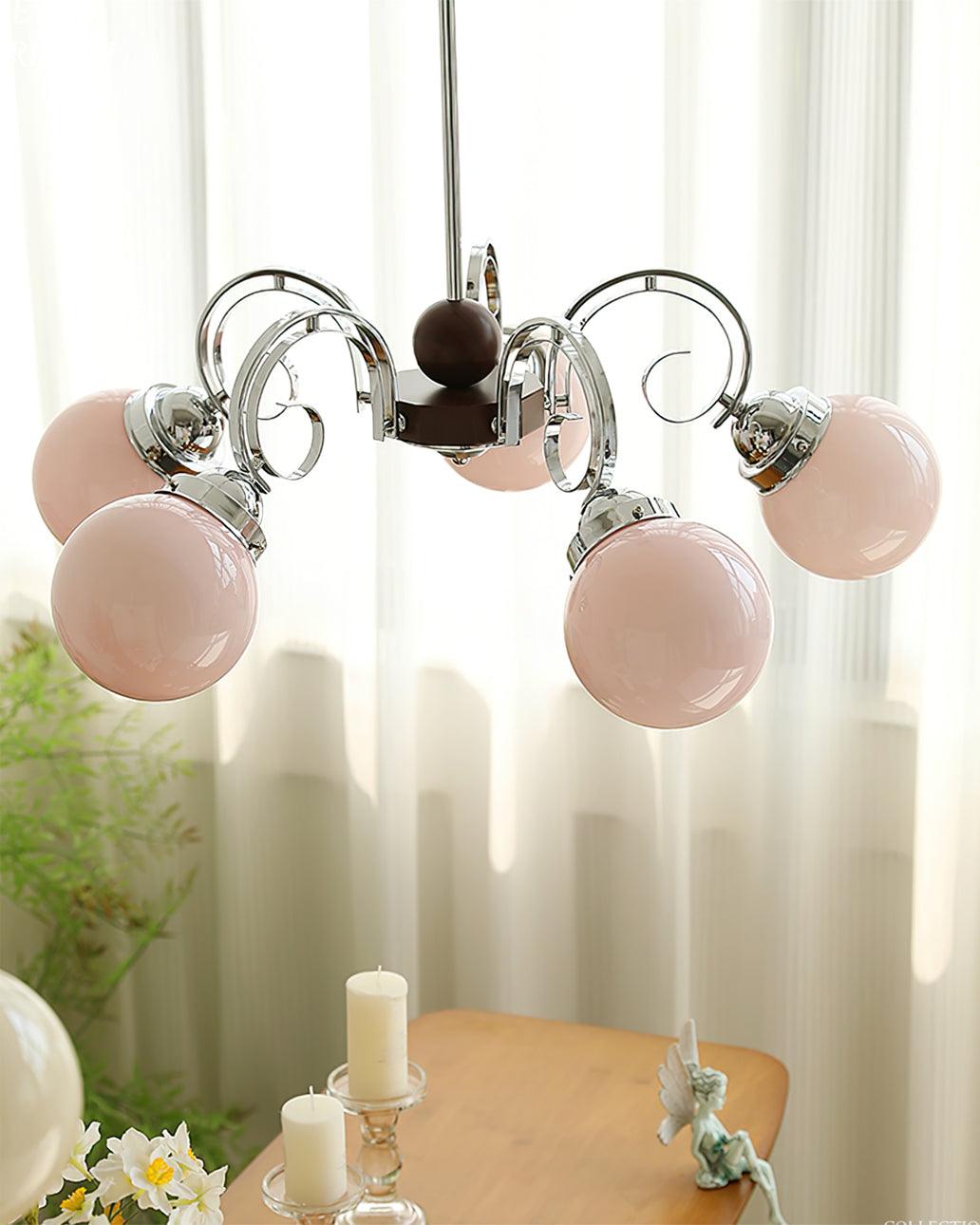 Kotter Cream Chandelier Satin Nickel Curved Arms Sculptural - Letslighting