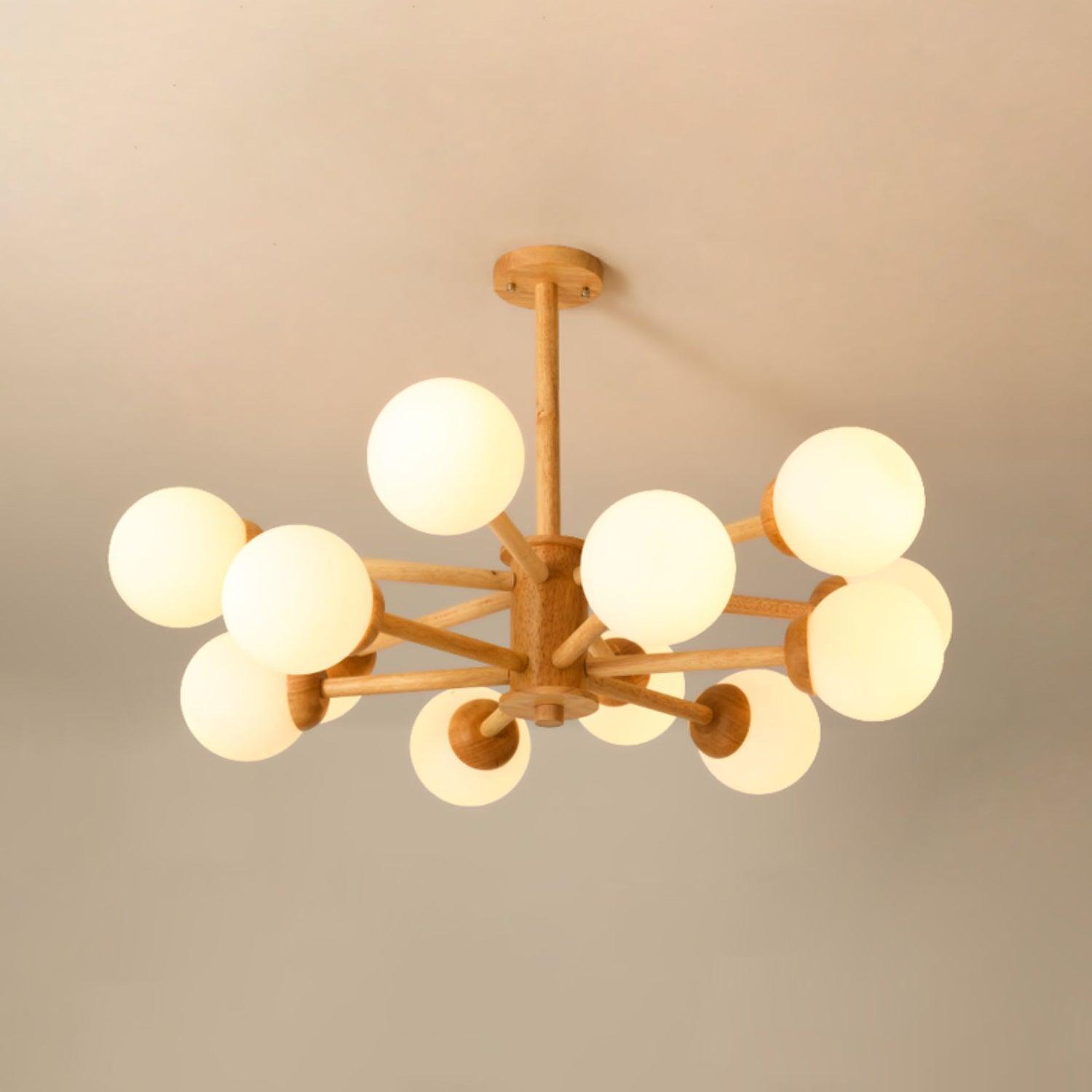Lustra Chandelier Wooden Globe Minimalist Natural - Letslighting