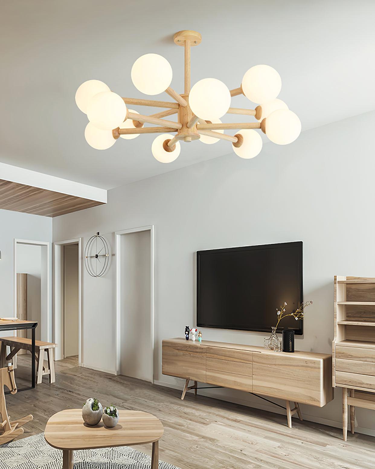 Lustra Chandelier Wooden Globe Minimalist Natural - Letslighting
