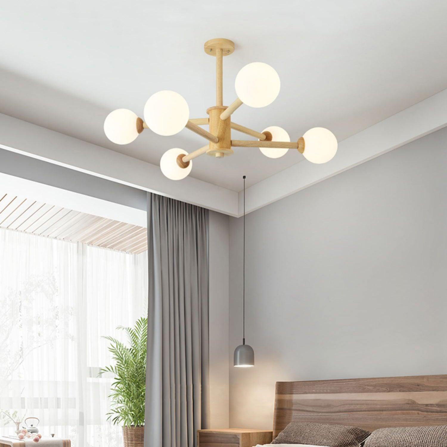 Lustra Chandelier Wooden Globe Minimalist Natural - Letslighting