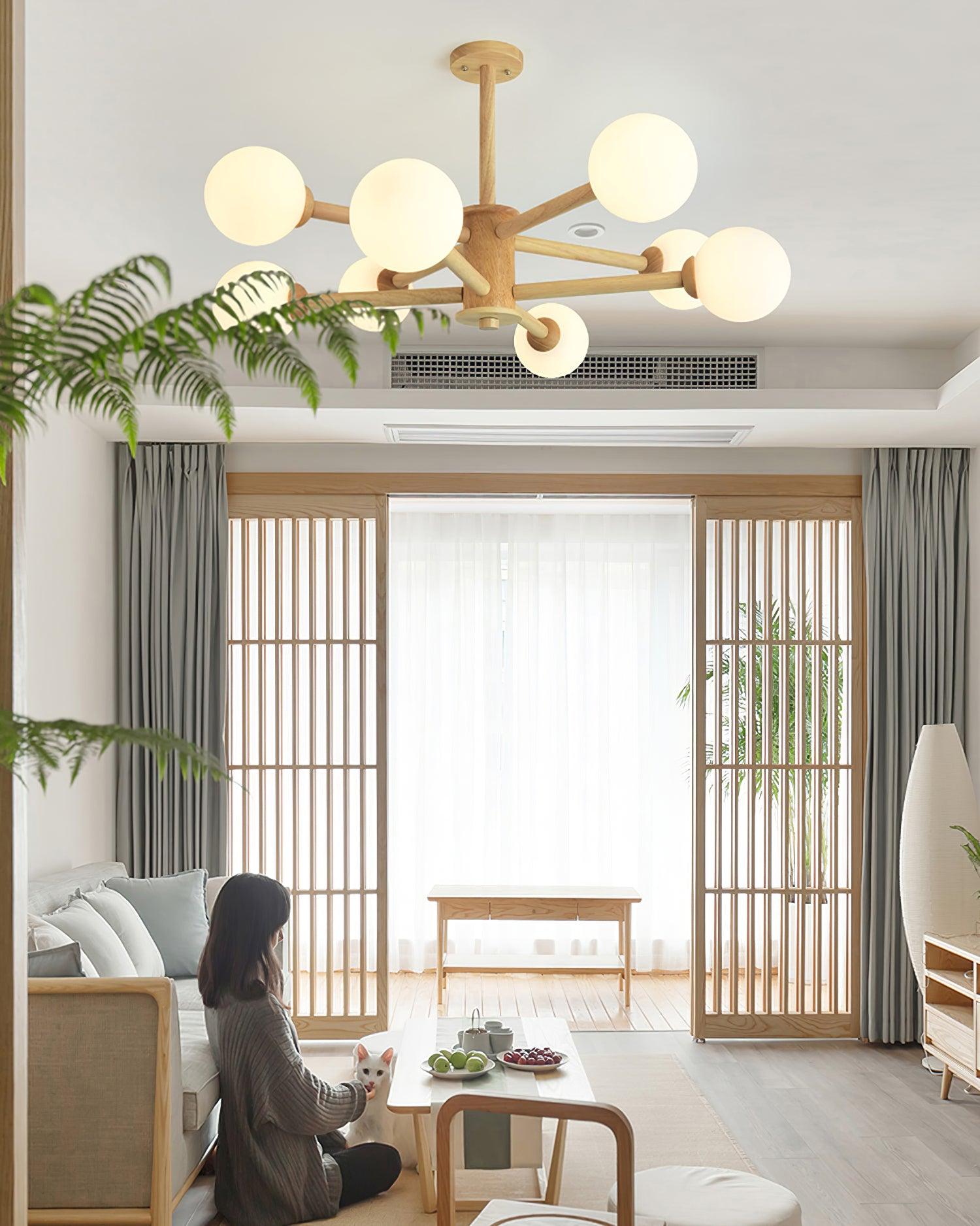 Lustra Chandelier Wooden Globe Minimalist Natural - Letslighting