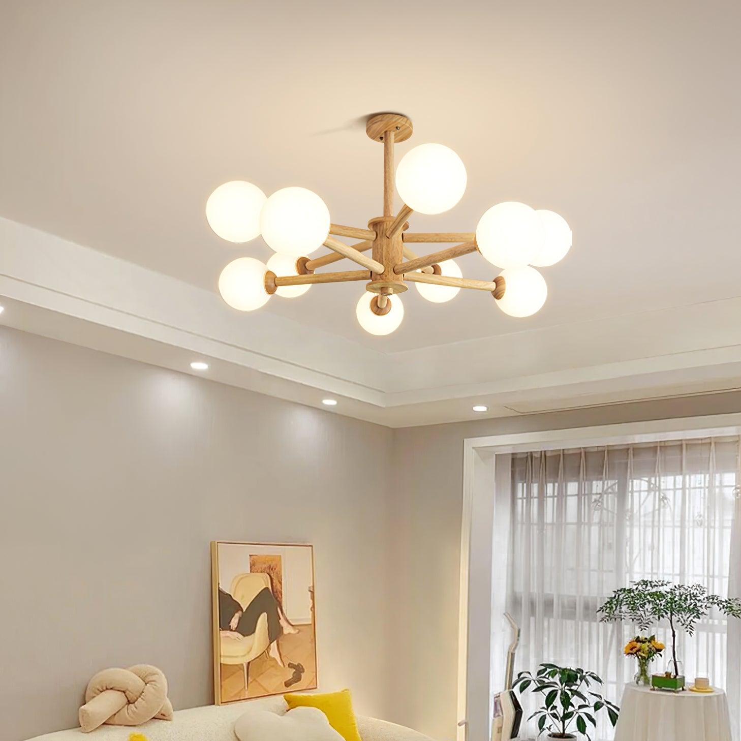 Lustra Chandelier Wooden Globe Minimalist Natural - Letslighting