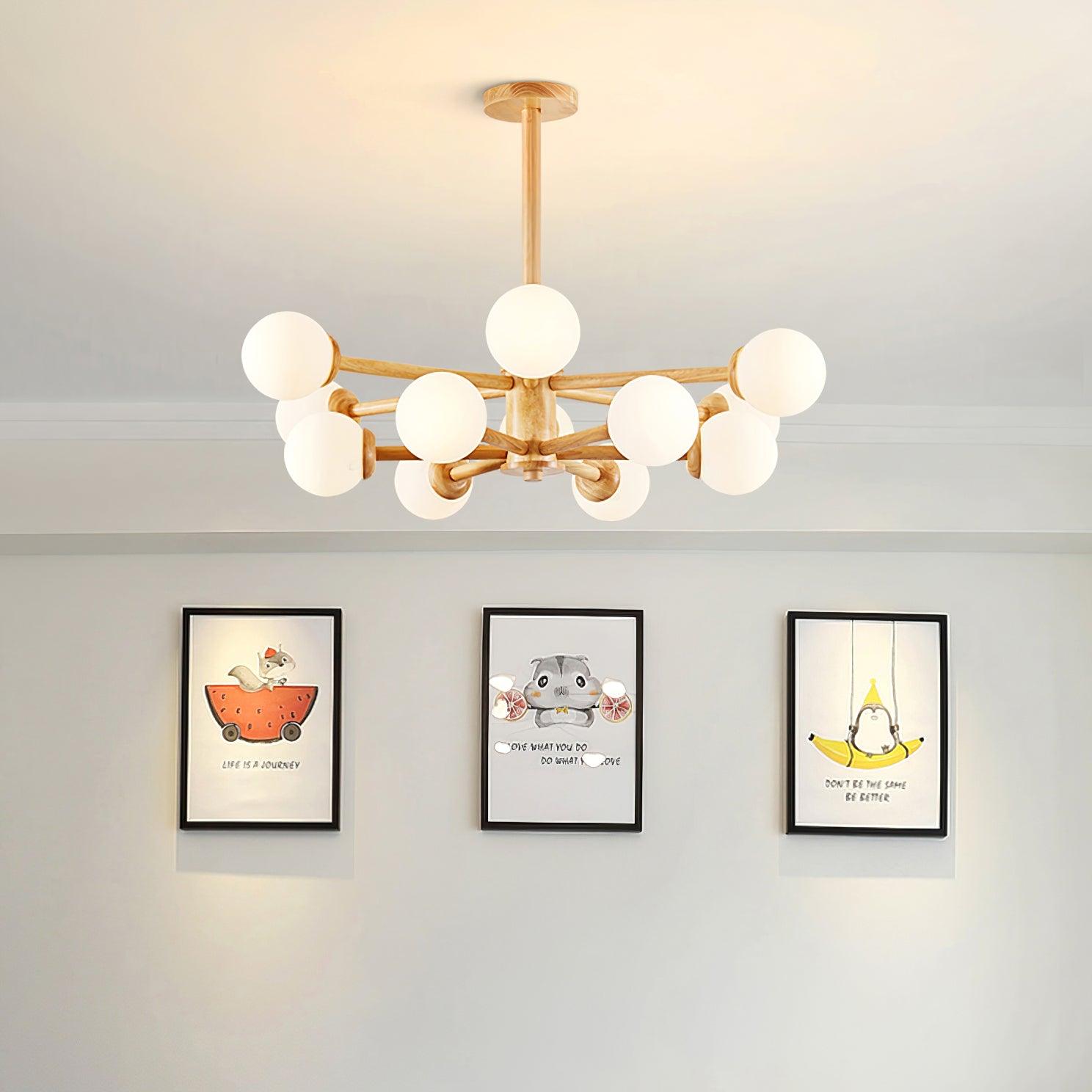 Lustra Chandelier Wooden Globe Minimalist Natural - Letslighting