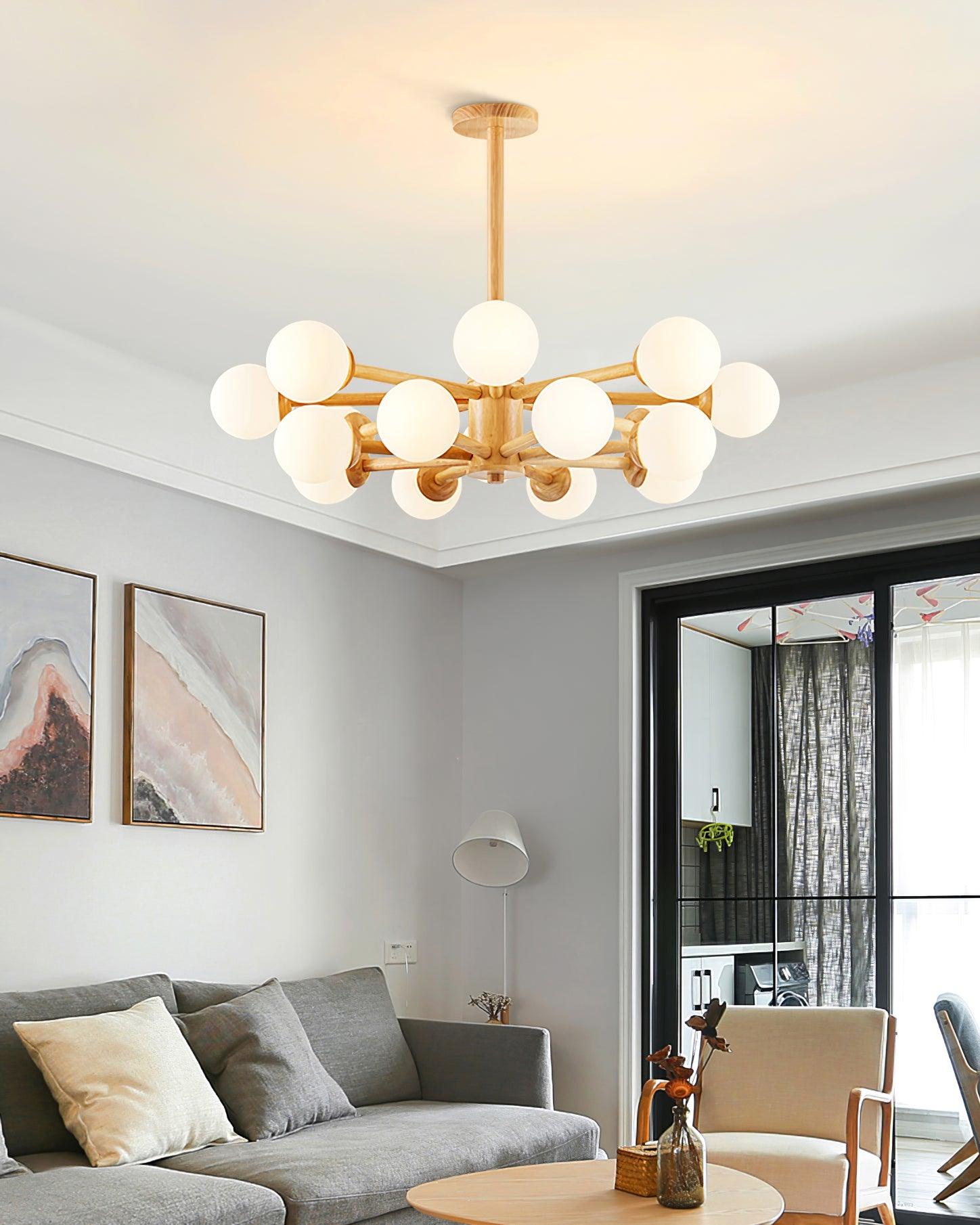 Lustra Chandelier Wooden Globe Minimalist Natural - Letslighting