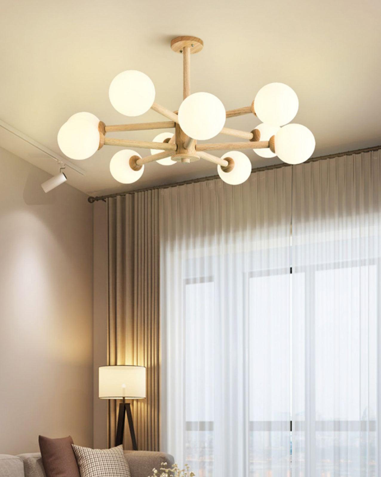 Lustra Chandelier Wooden Globe Minimalist Natural - Letslighting