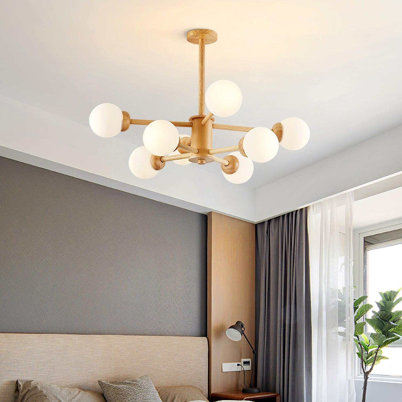 Lustra Chandelier Wooden Globe Minimalist Natural - Letslighting