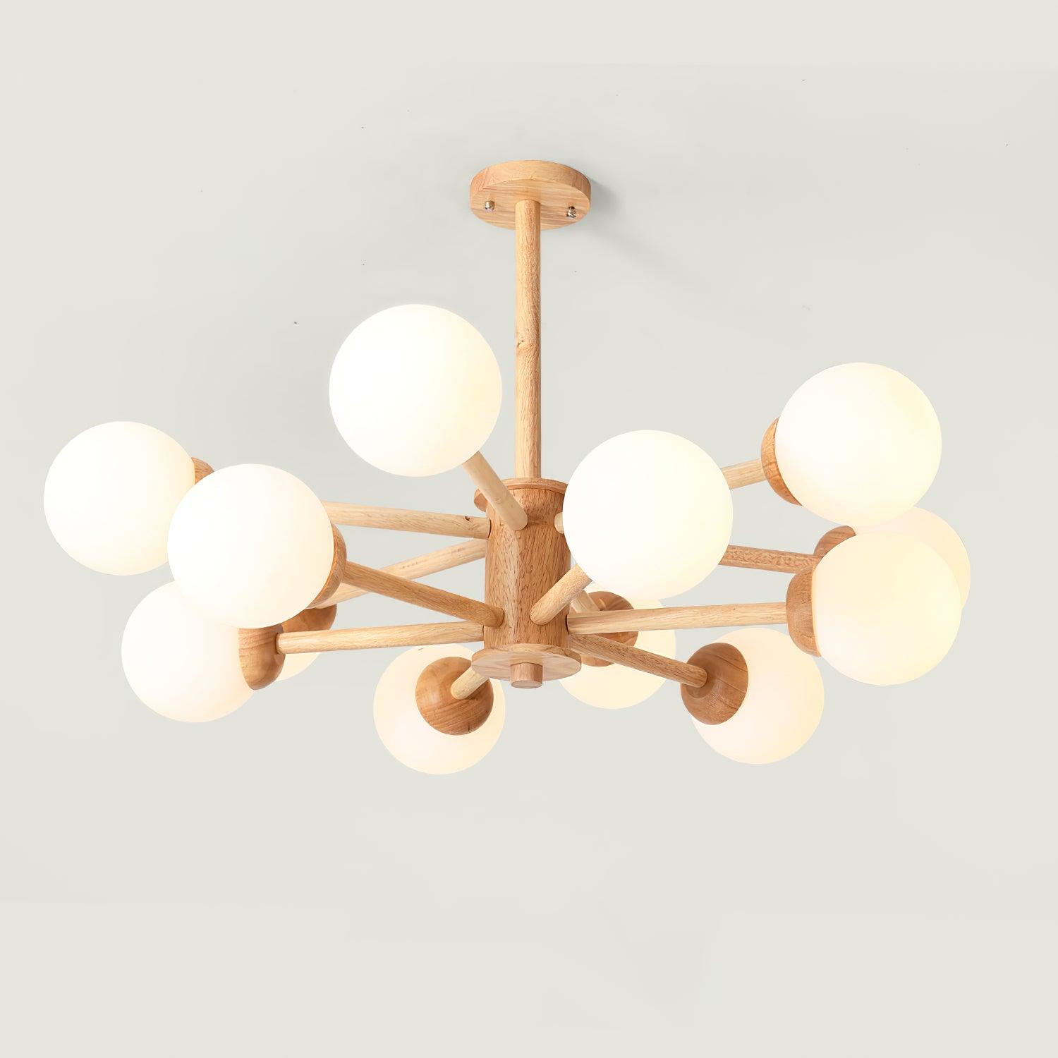 Lustra Chandelier Wooden Globe Minimalist Natural - Letslighting