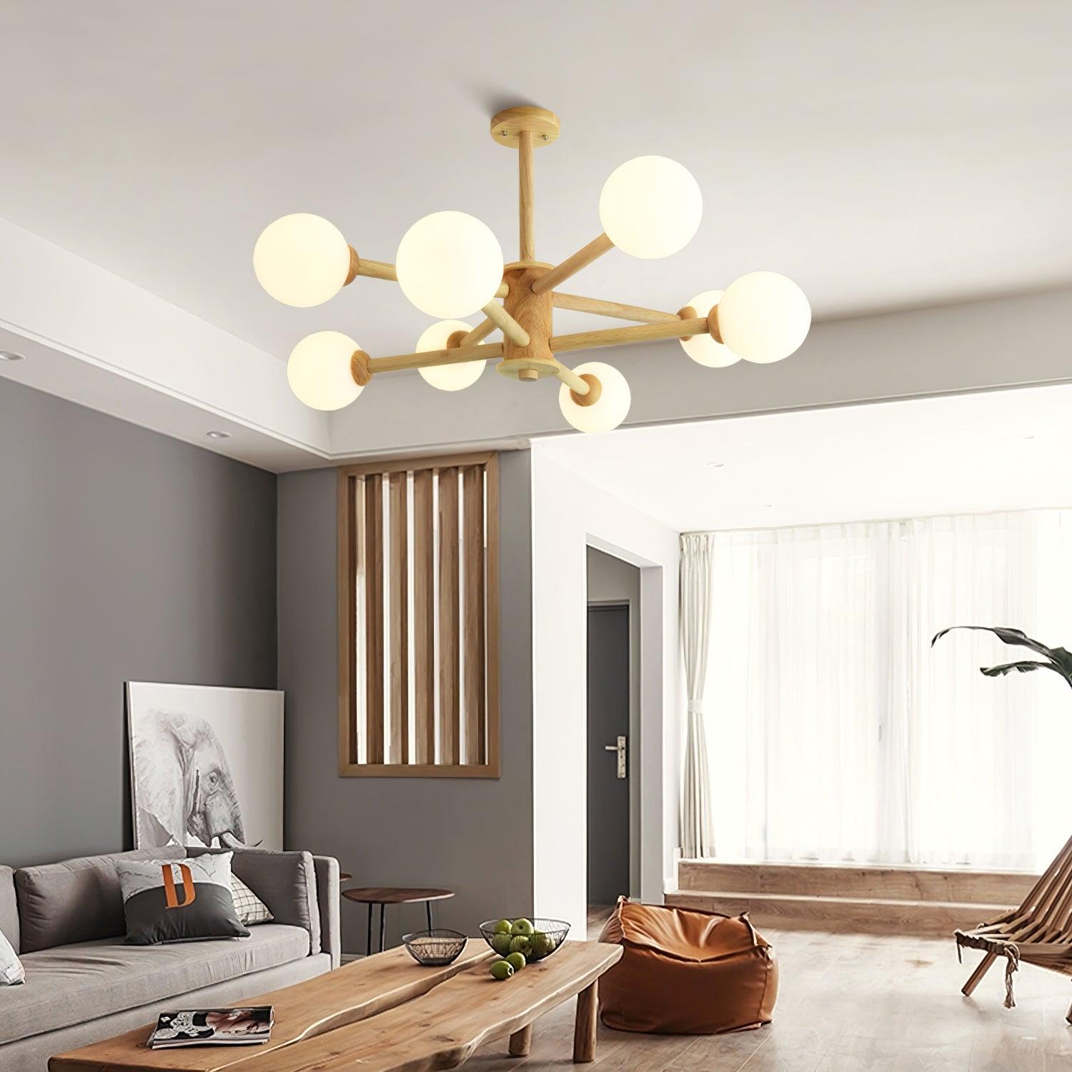 Lustra Chandelier Wooden Globe Minimalist Natural - Letslighting
