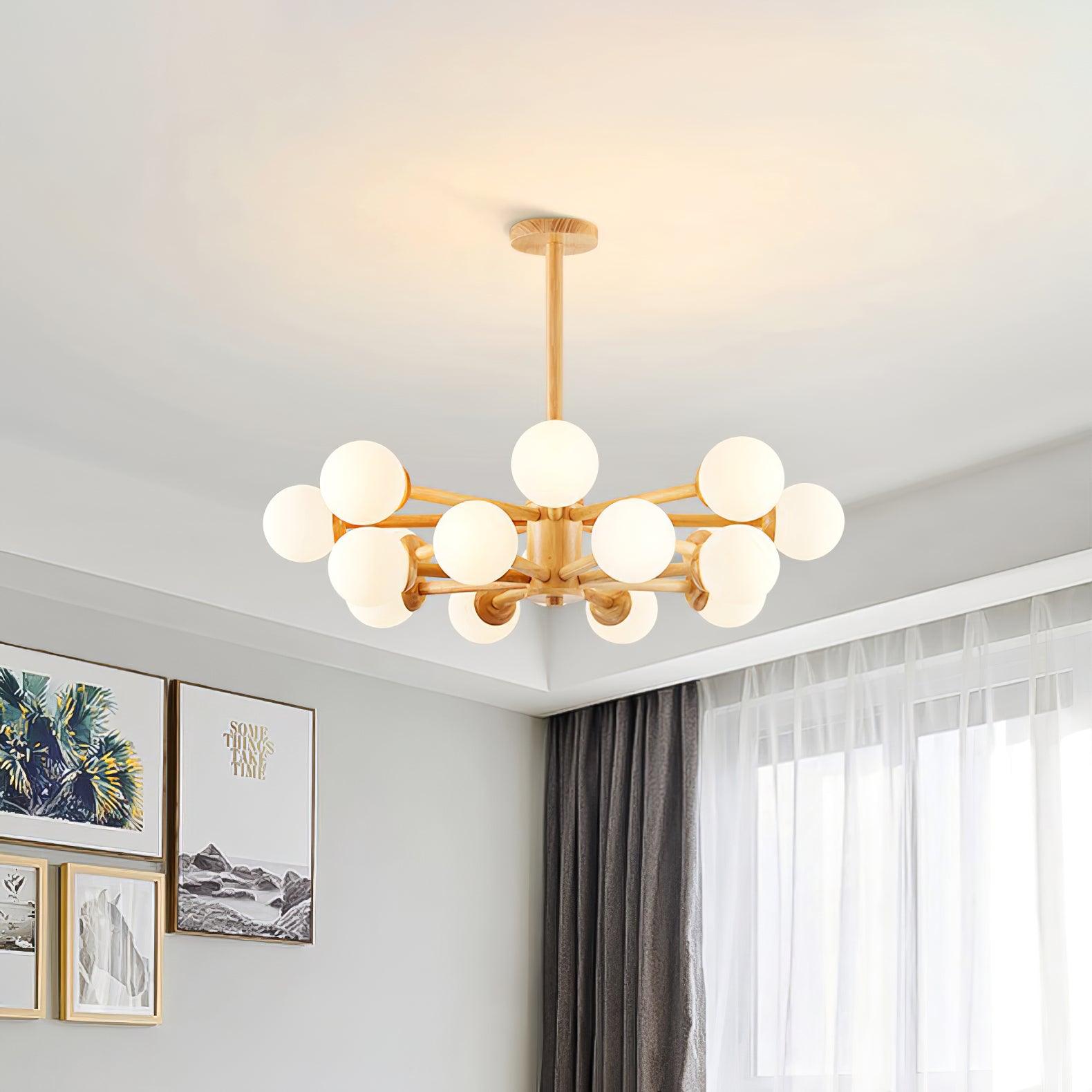 Lustra Chandelier Wooden Globe Minimalist Natural - Letslighting