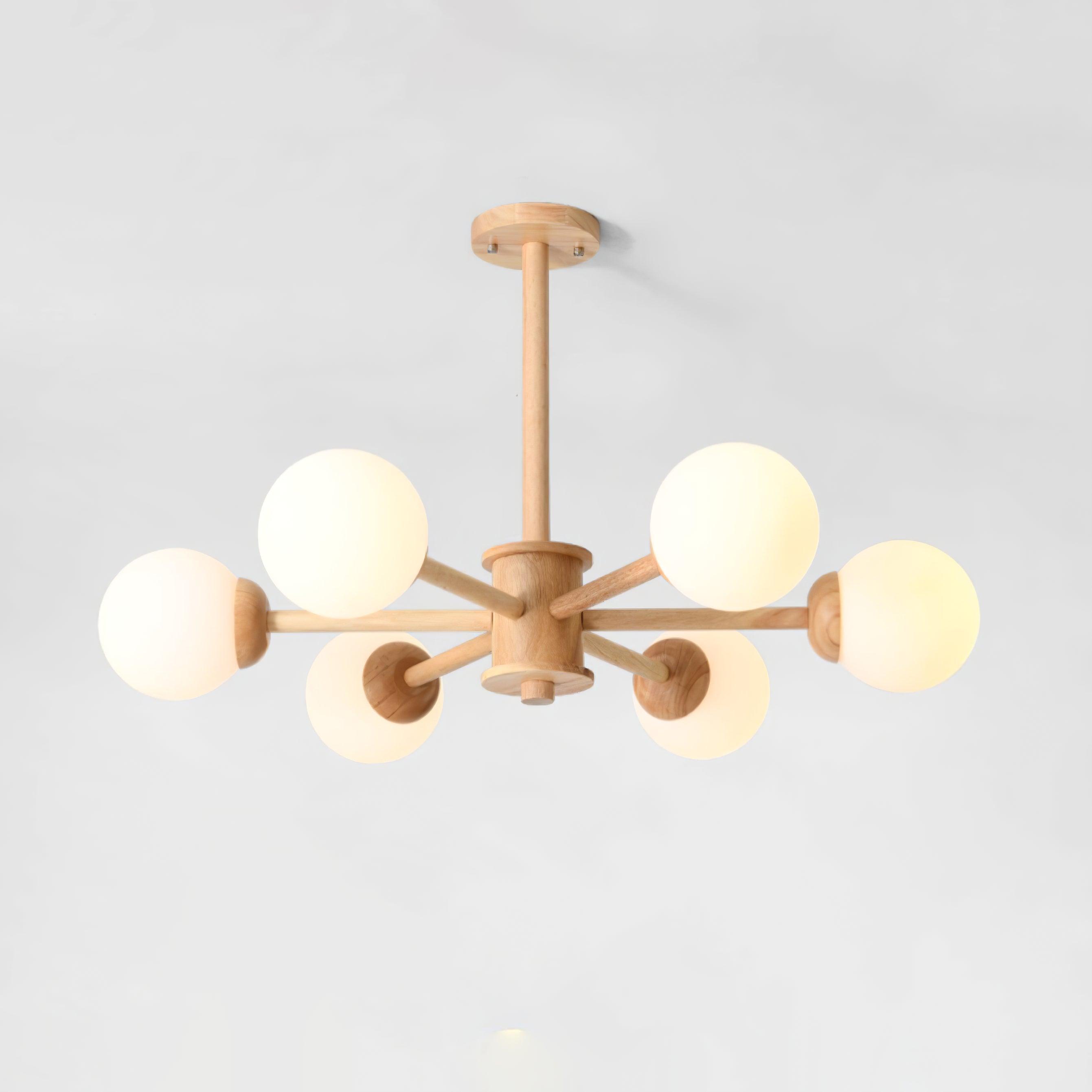 Lustra Chandelier Wooden Globe Minimalist Natural - Letslighting