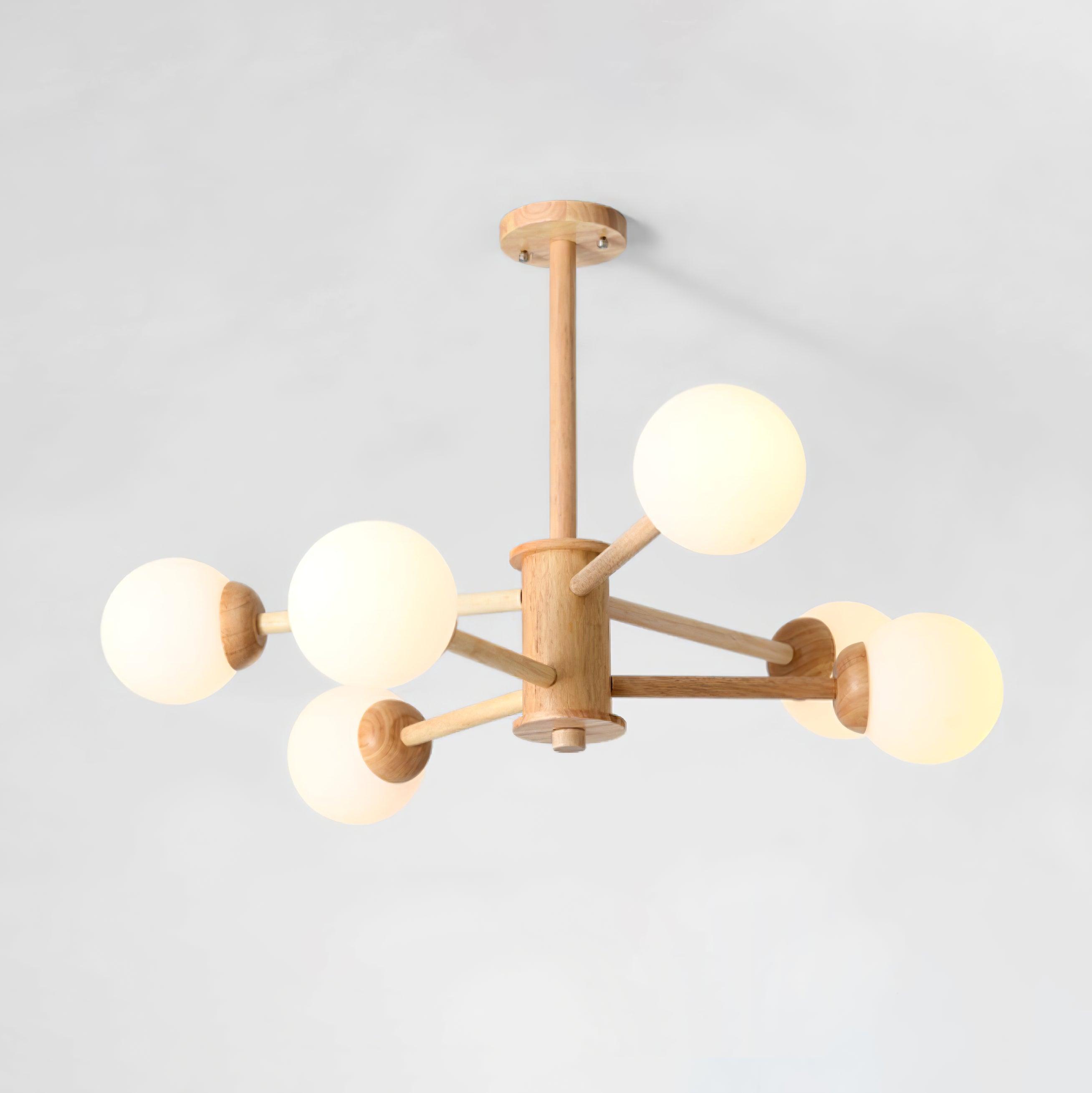 Lustra Chandelier Wooden Globe Minimalist Natural - Letslighting