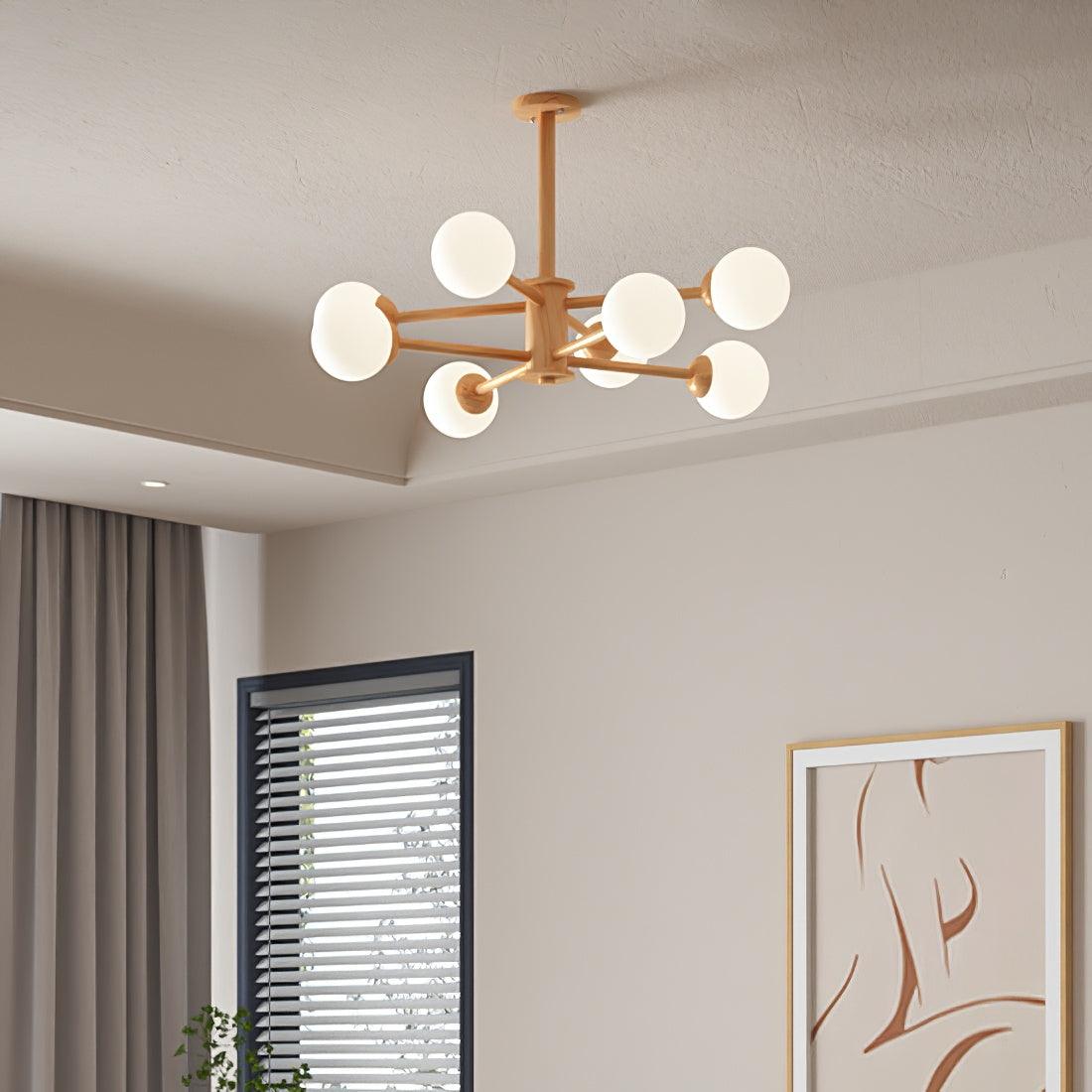 Lustra Chandelier Wooden Globe Minimalist Natural - Letslighting