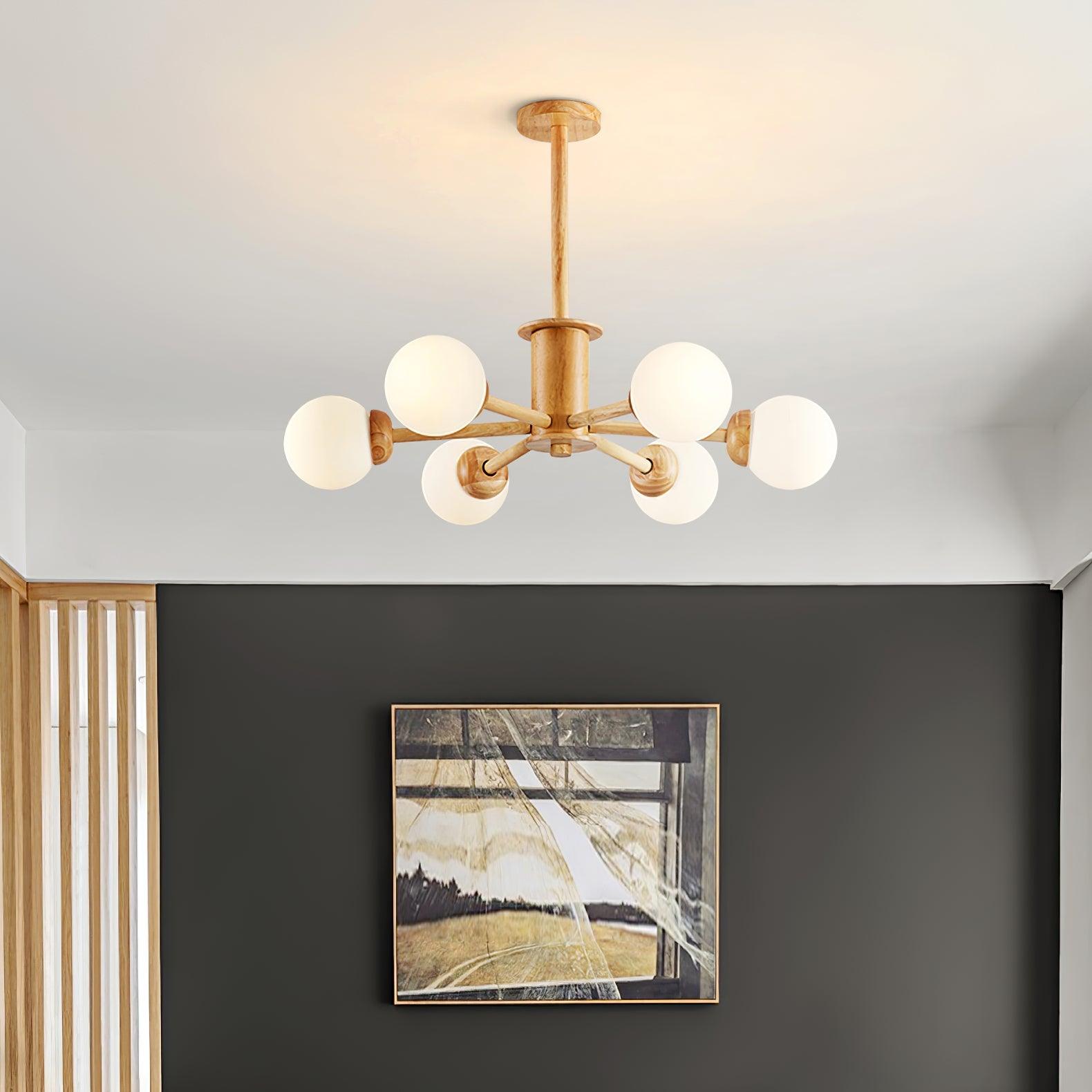 Lustra Chandelier Wooden Globe Minimalist Natural - Letslighting