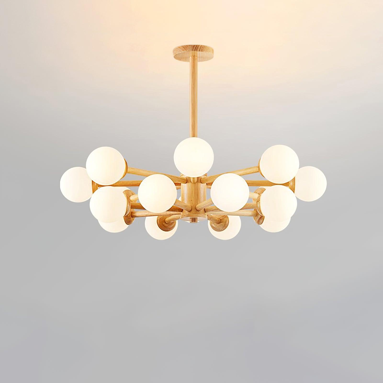 Lustra Chandelier Wooden Globe Minimalist Natural - Letslighting