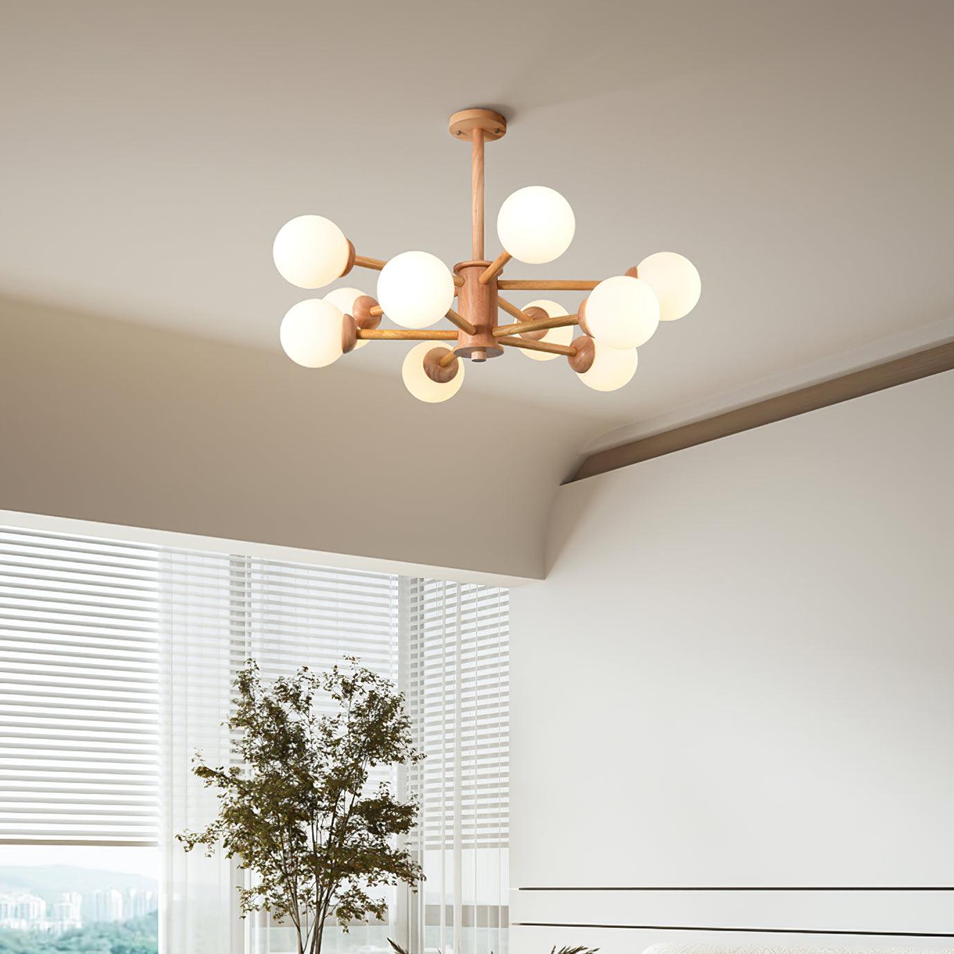 Lustra Chandelier Wooden Globe Minimalist Natural - Letslighting