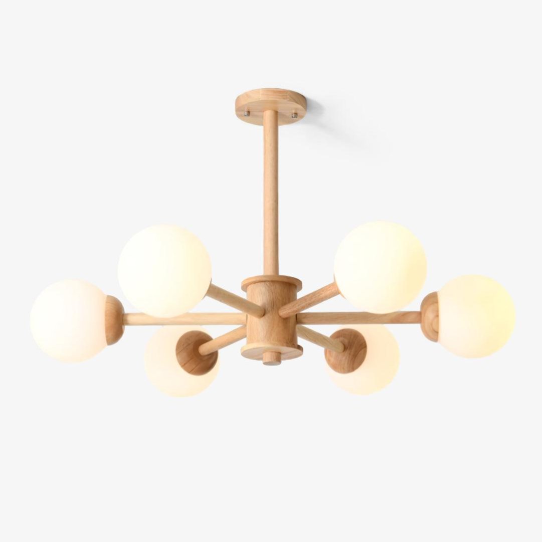 Lustra Chandelier Wooden Globe Minimalist Natural - Letslighting