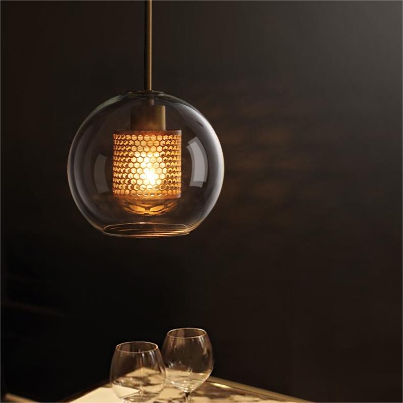 Arisha Contemporary Golden Pendant Light, Metal/Glass, Globe/Cylindric