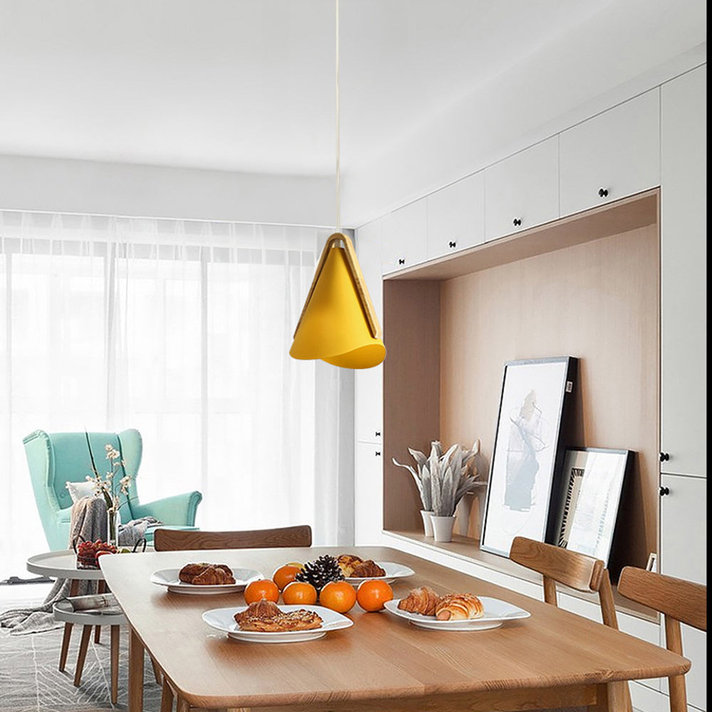 Valentina Modern Cone Pendant Light, Wood/Metal