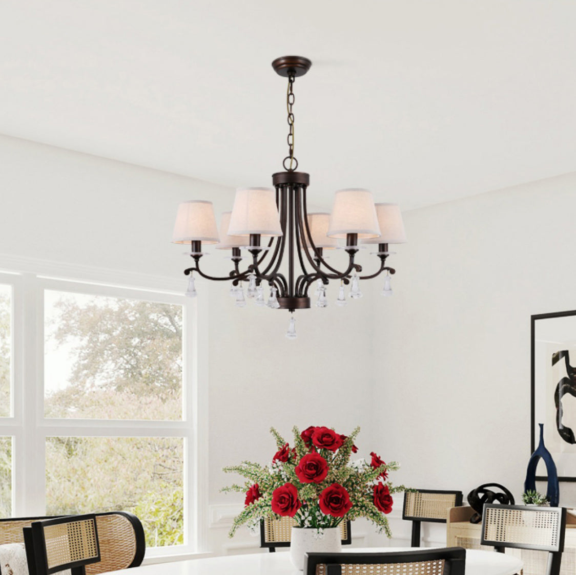 Lyvenisra Vintage Industrial Pointe Brass Fabric Crystal Chandelier - Letslighting