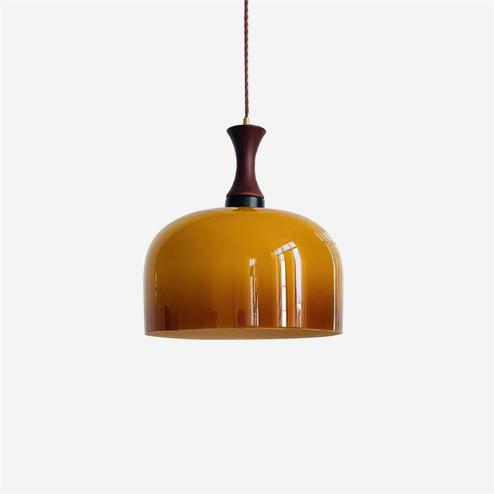 Lacey Pendant Lamp Glass with Amber Dome & Wood Neck - Letslighting