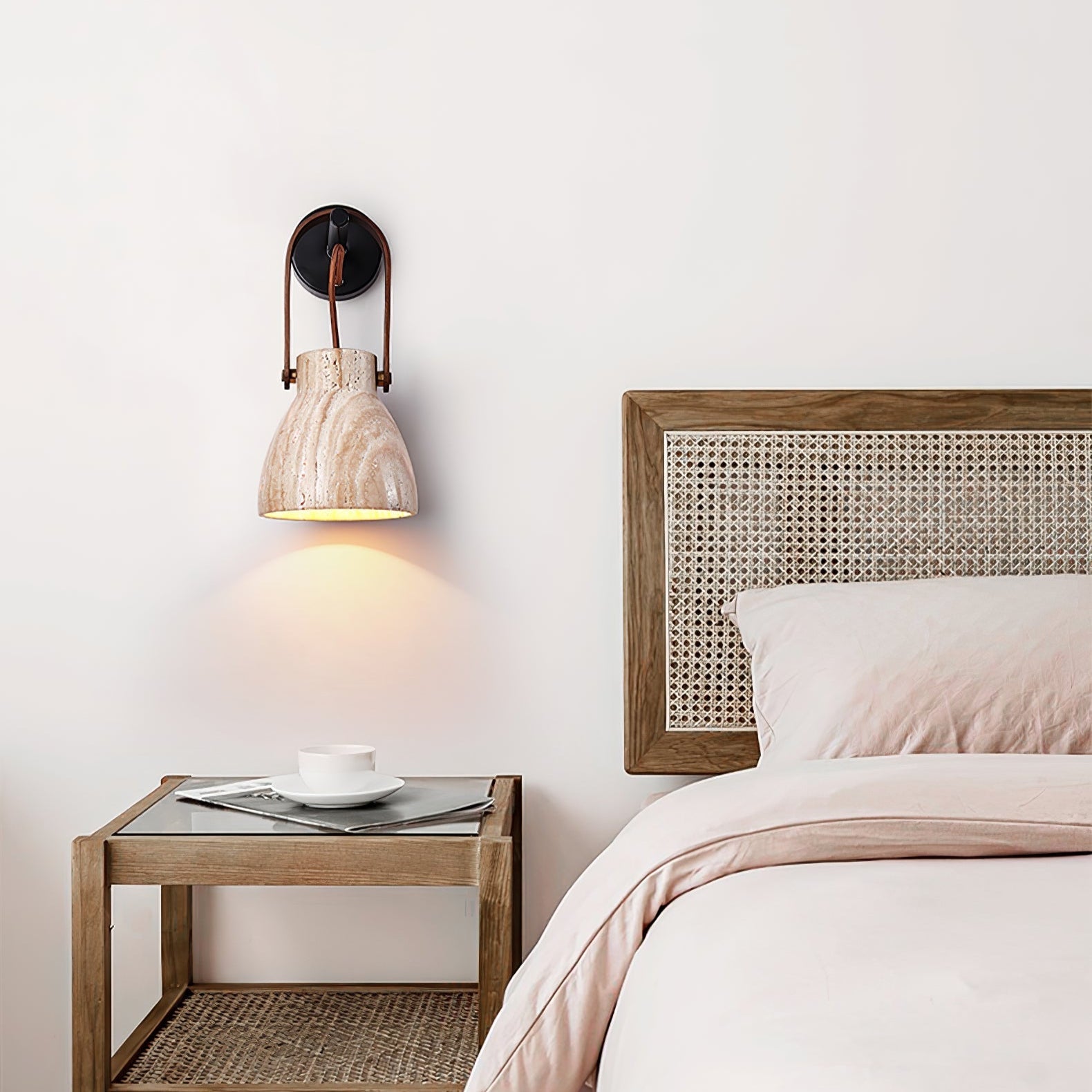 Lanta Modern Travertine & Wood Sconce