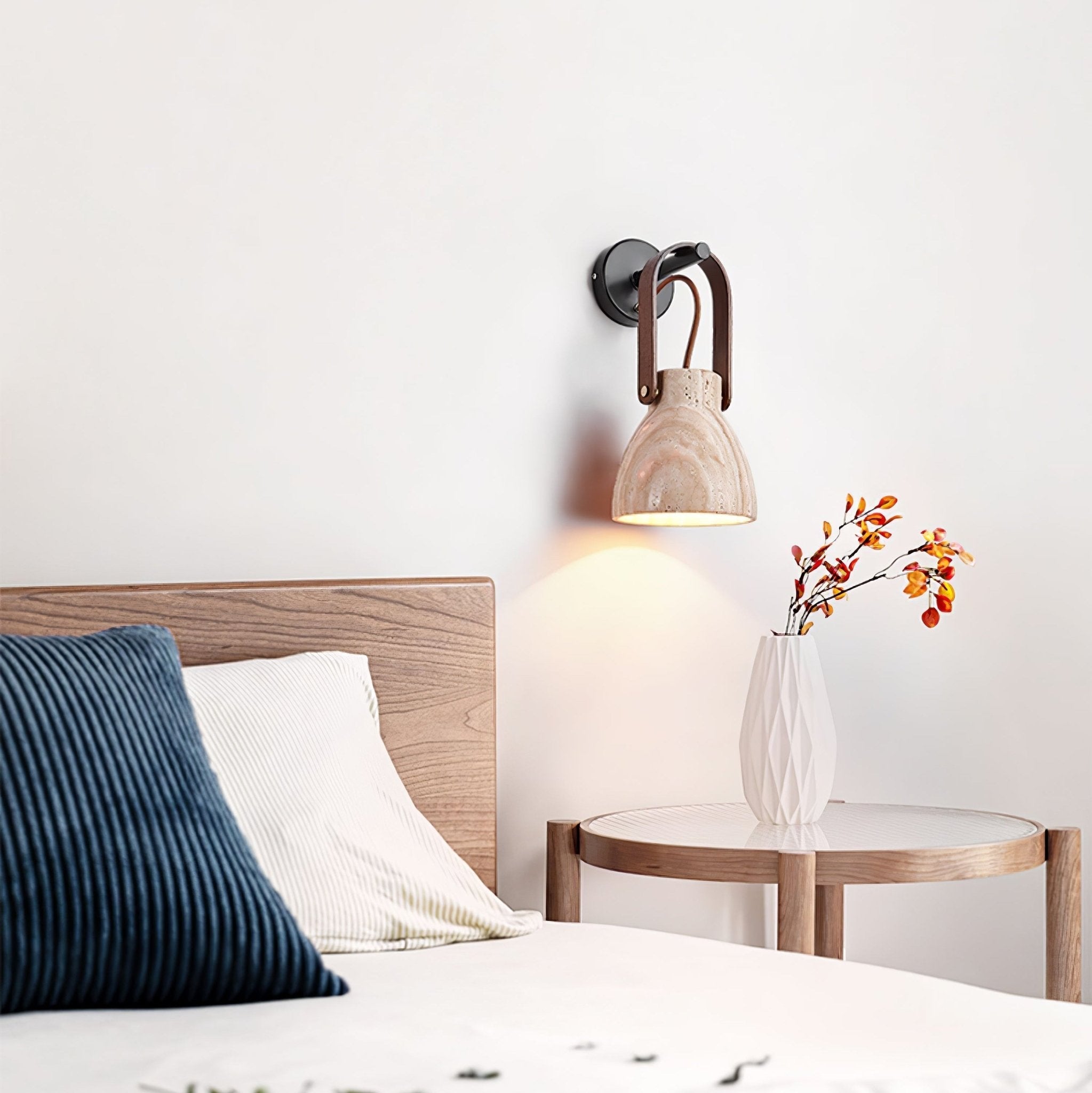 Lanta Modern Travertine & Wood Sconce