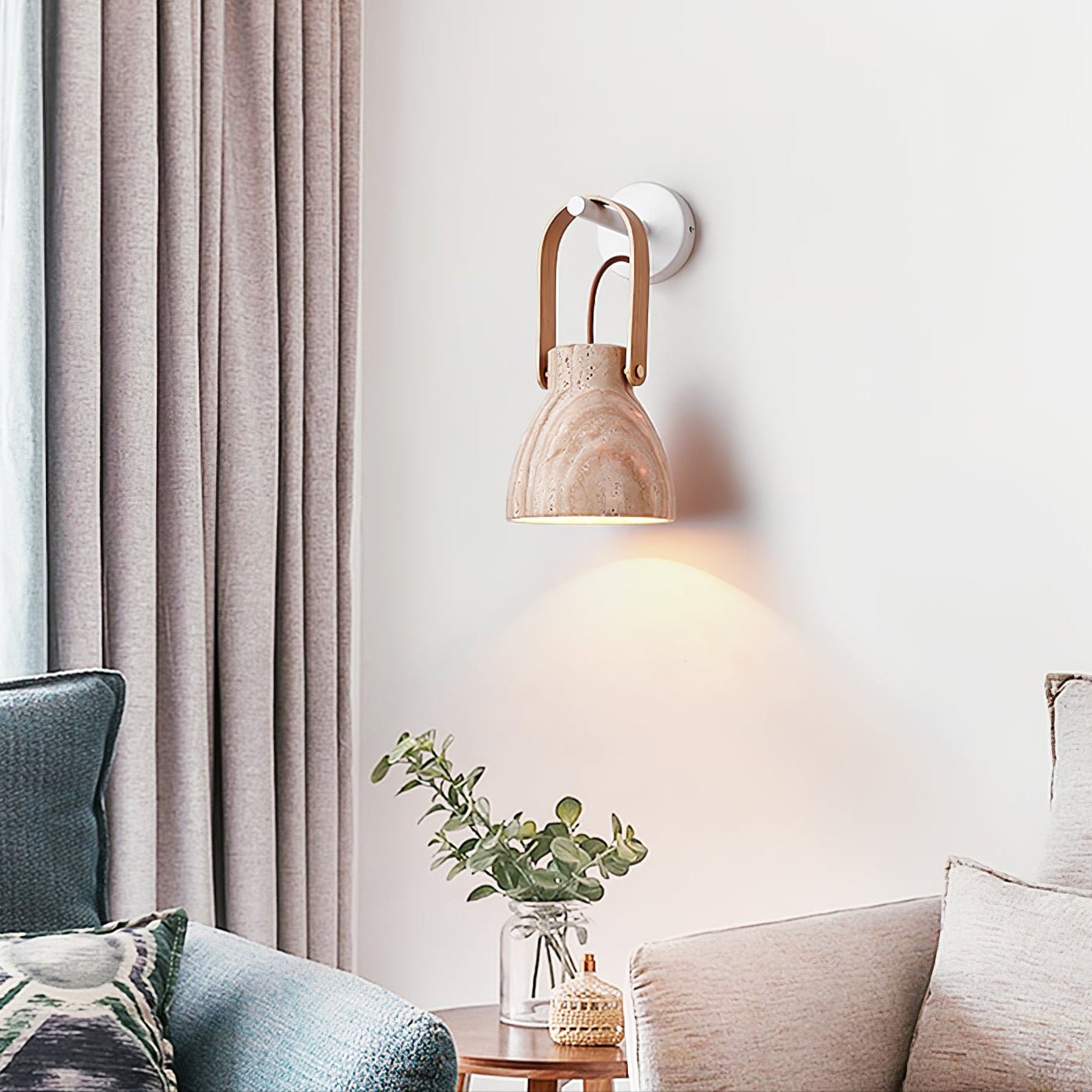 Lanta Modern Travertine & Wood Sconce