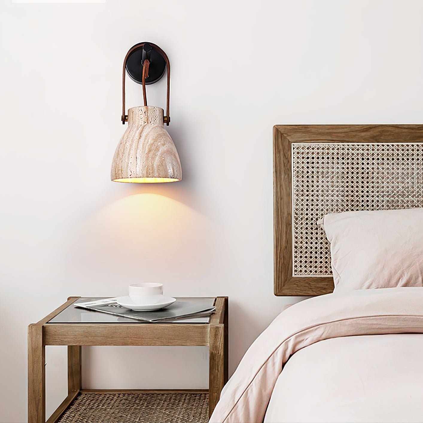 Lanta Modern Travertine & Wood Sconce