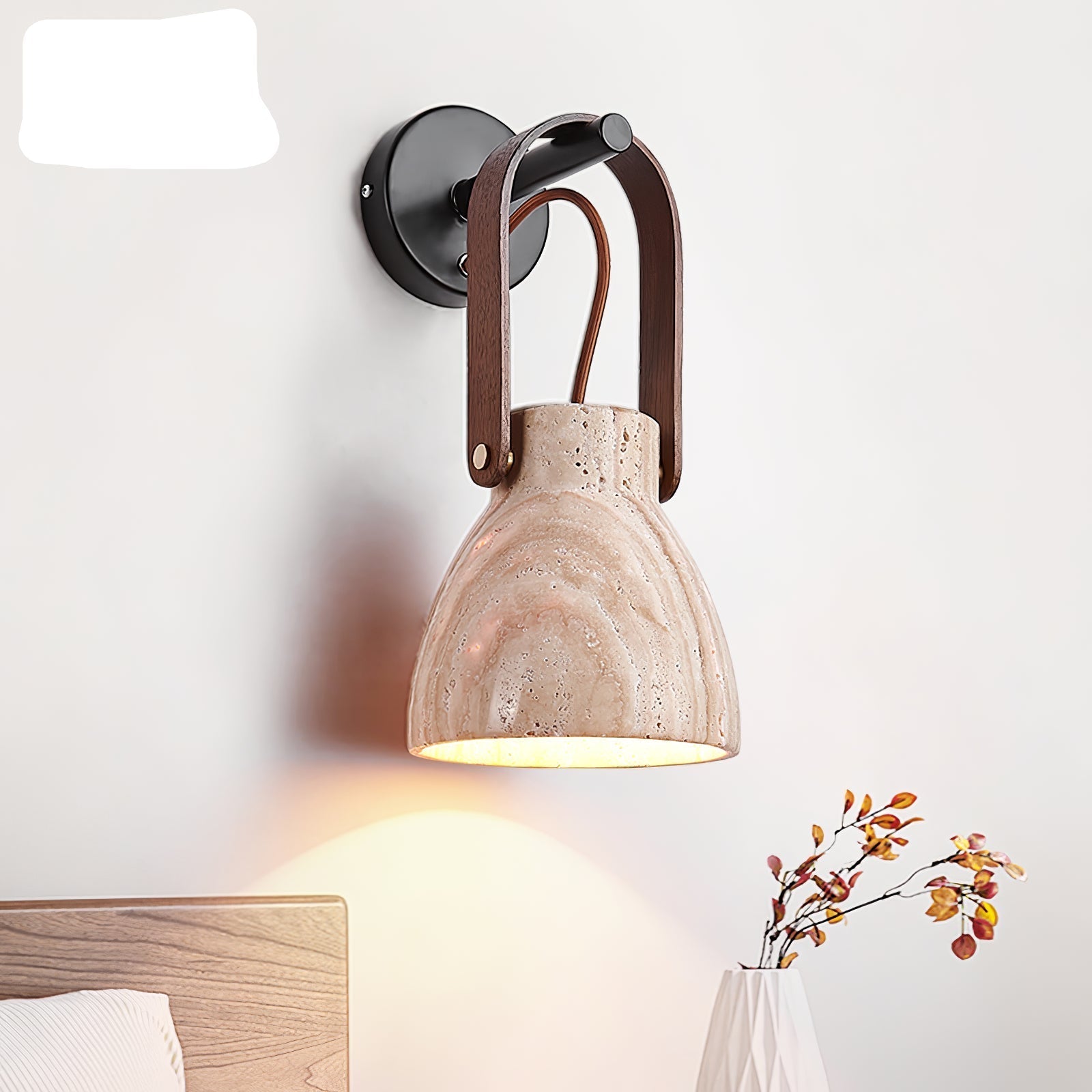 Lanta Modern Travertine & Wood Sconce