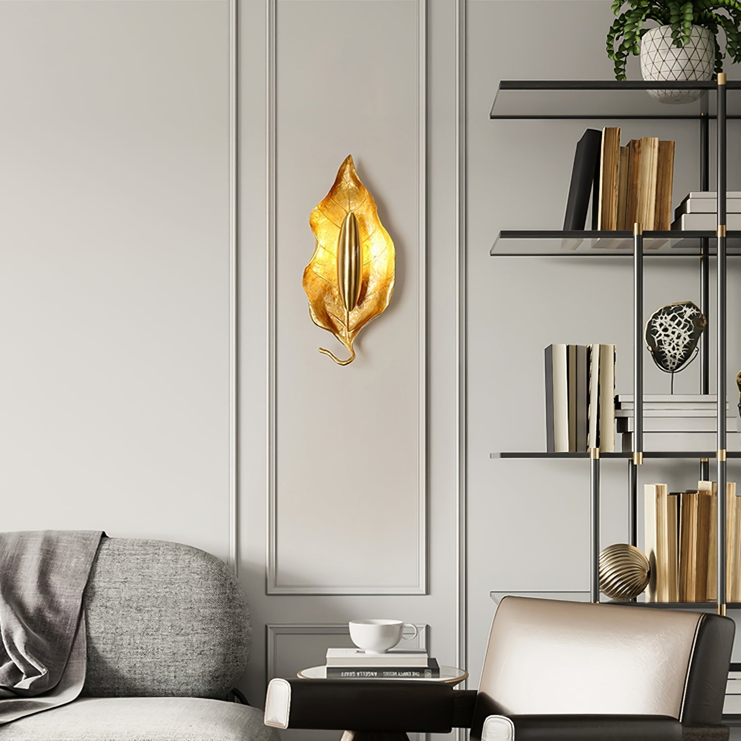 Evraee Nordic Art Leaf Brass Wall Lamp - Letslighting