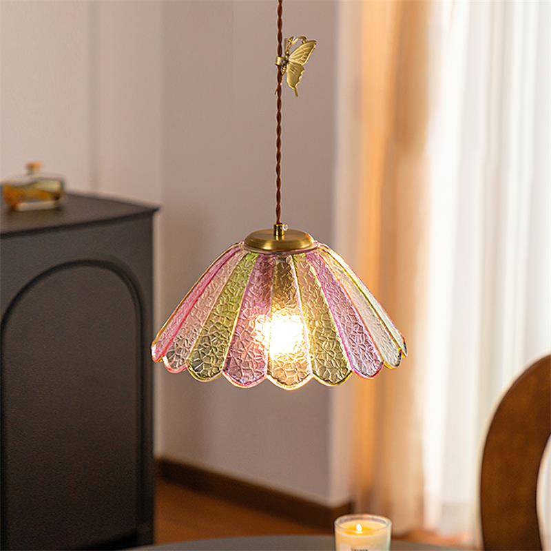 Leira Skirt Pendant Lamp Scalloped Stained Glass Vintage - Letslighting