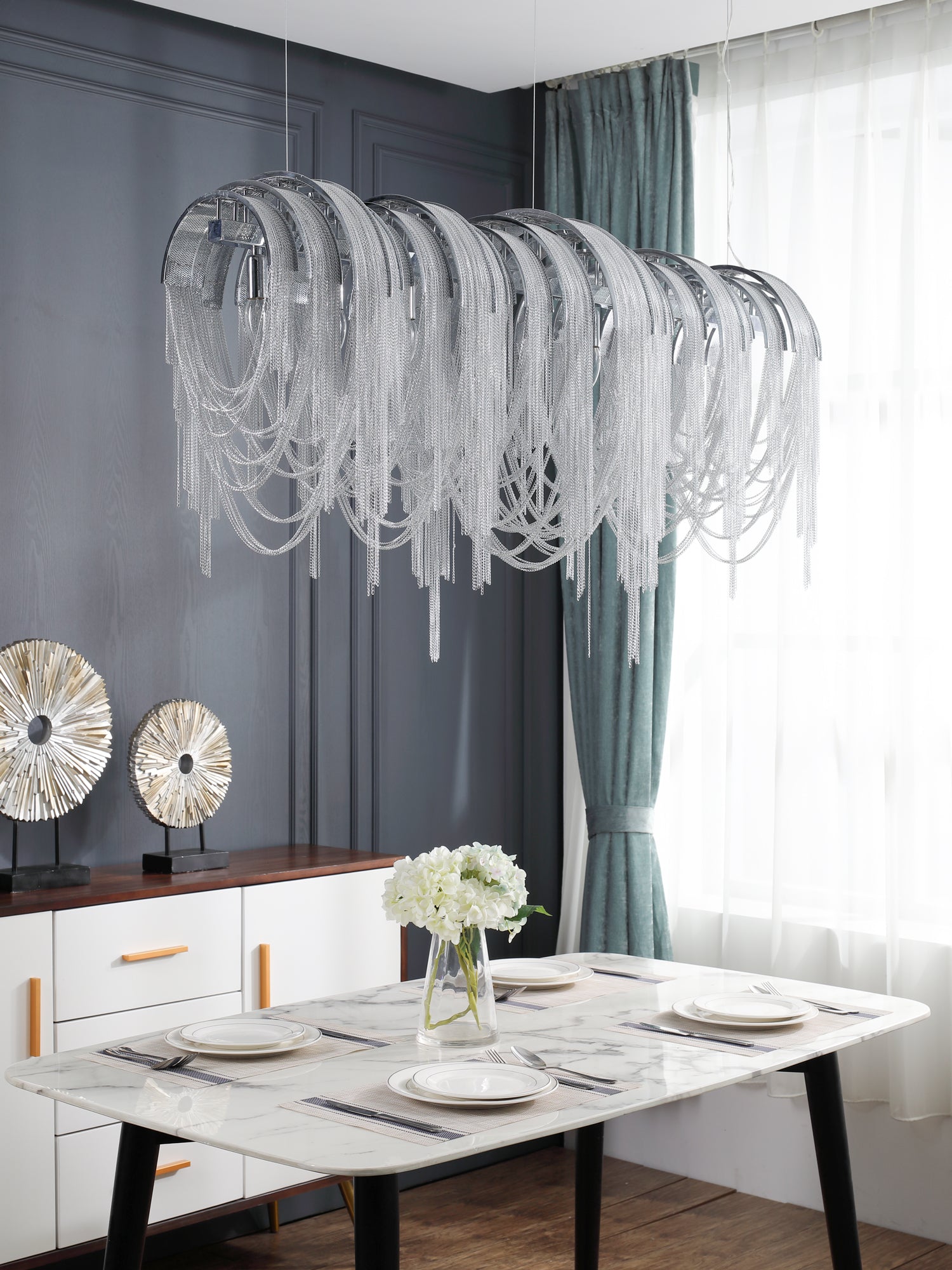 Lustra Chandelier Layered Chain Nickel Luxury - Letslighting
