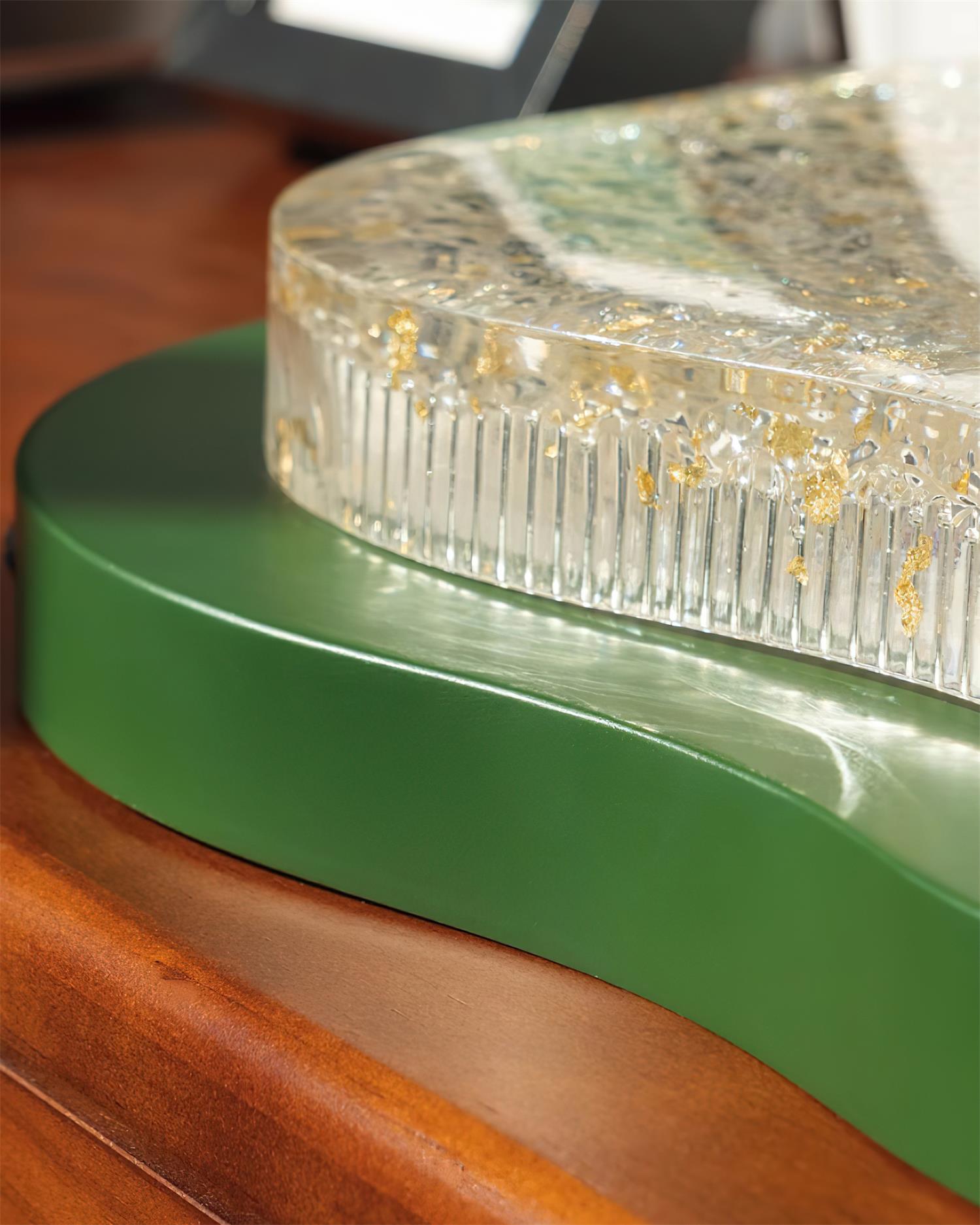 Ceiling Light Irregular Shape Resin Gold Leaf Modern Artistic Green - Letslighting